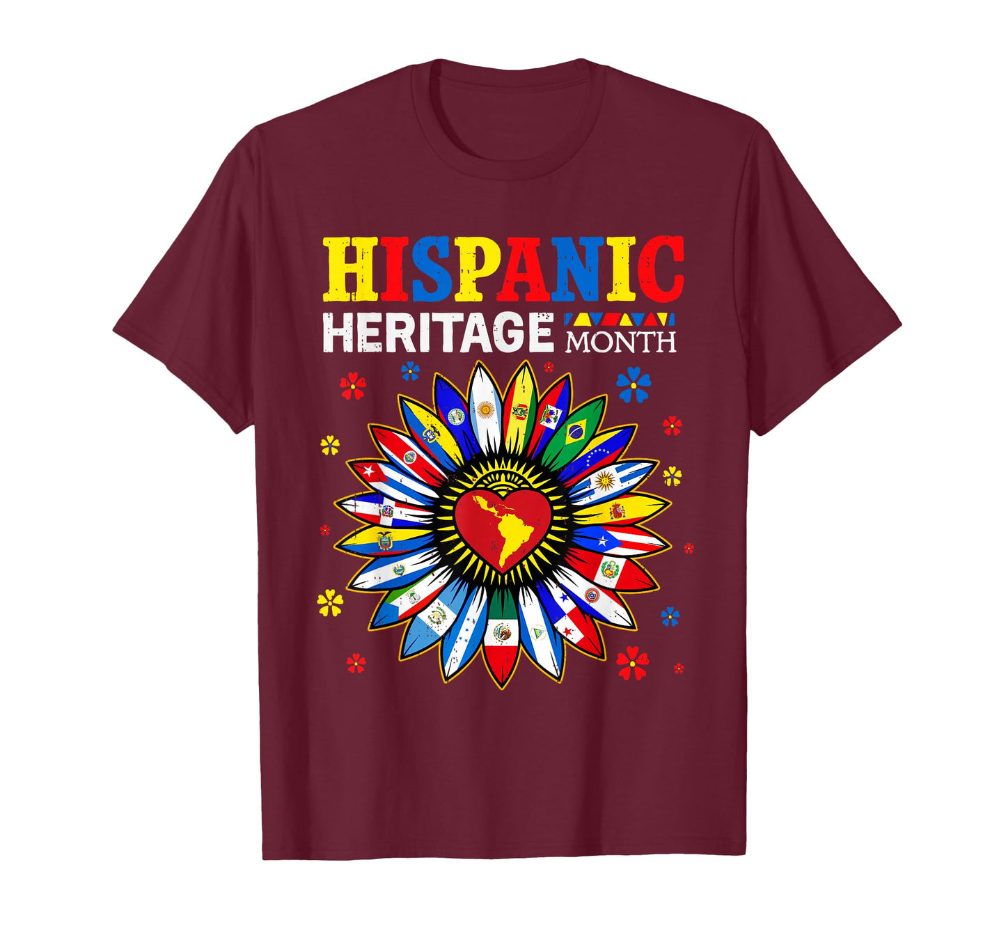 Hispanic Heritage Month Sunflower Latino Countries Flags T-Shirt