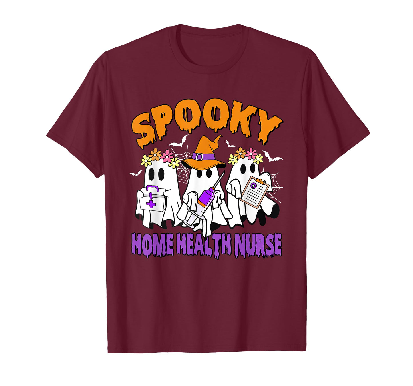 Retro Spooky Home Health Nurse Ghost Funny Halloween T-Shirt