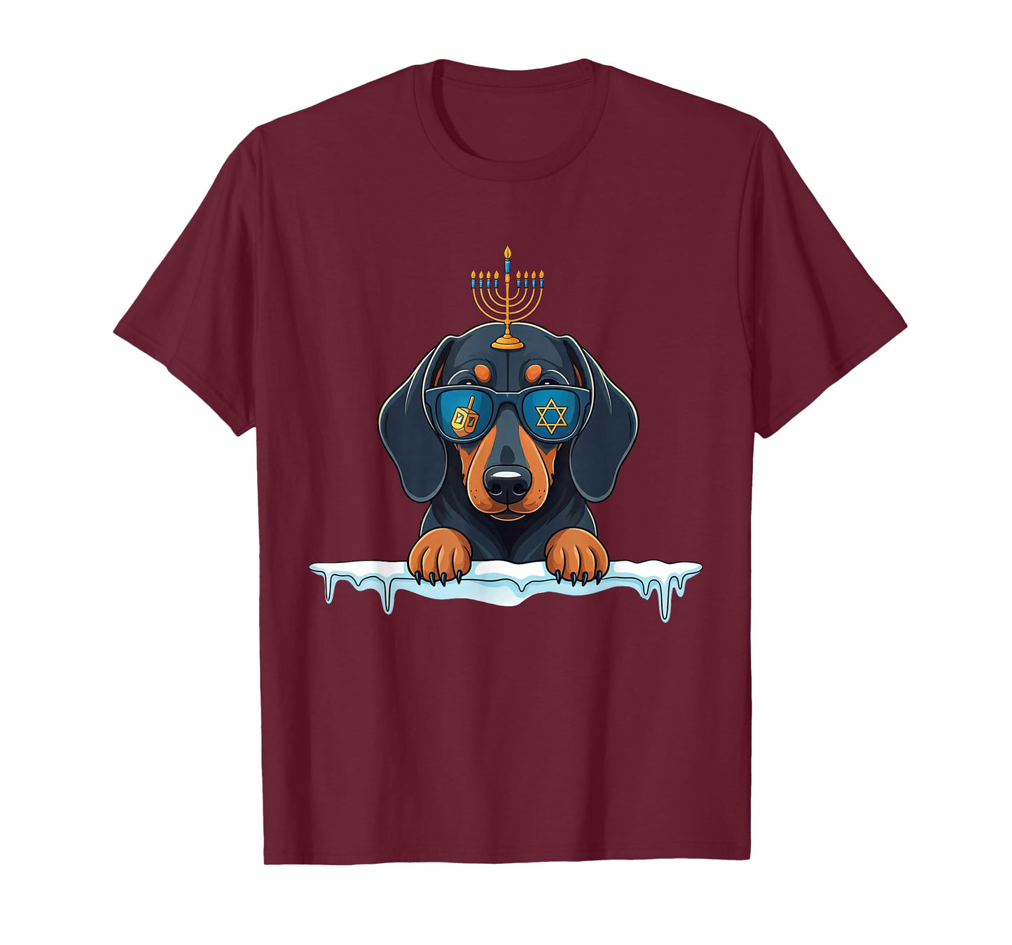 Dachshund Menorah Dreidel Jewish Hanukkah Womens Mens Kids T-Shirt