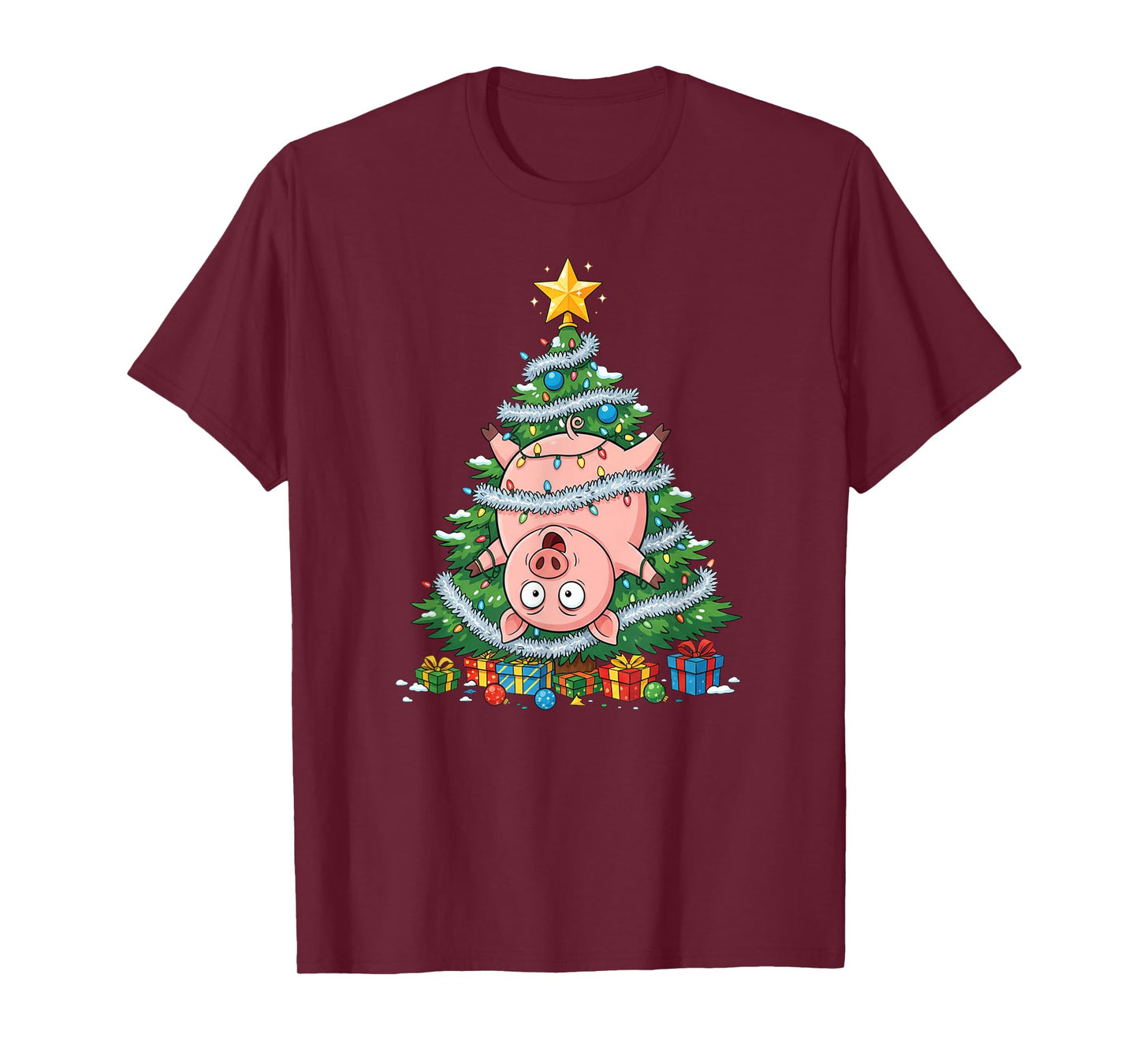 Funny Pig Christmas Tree Kids Mens Womens T-Shirt