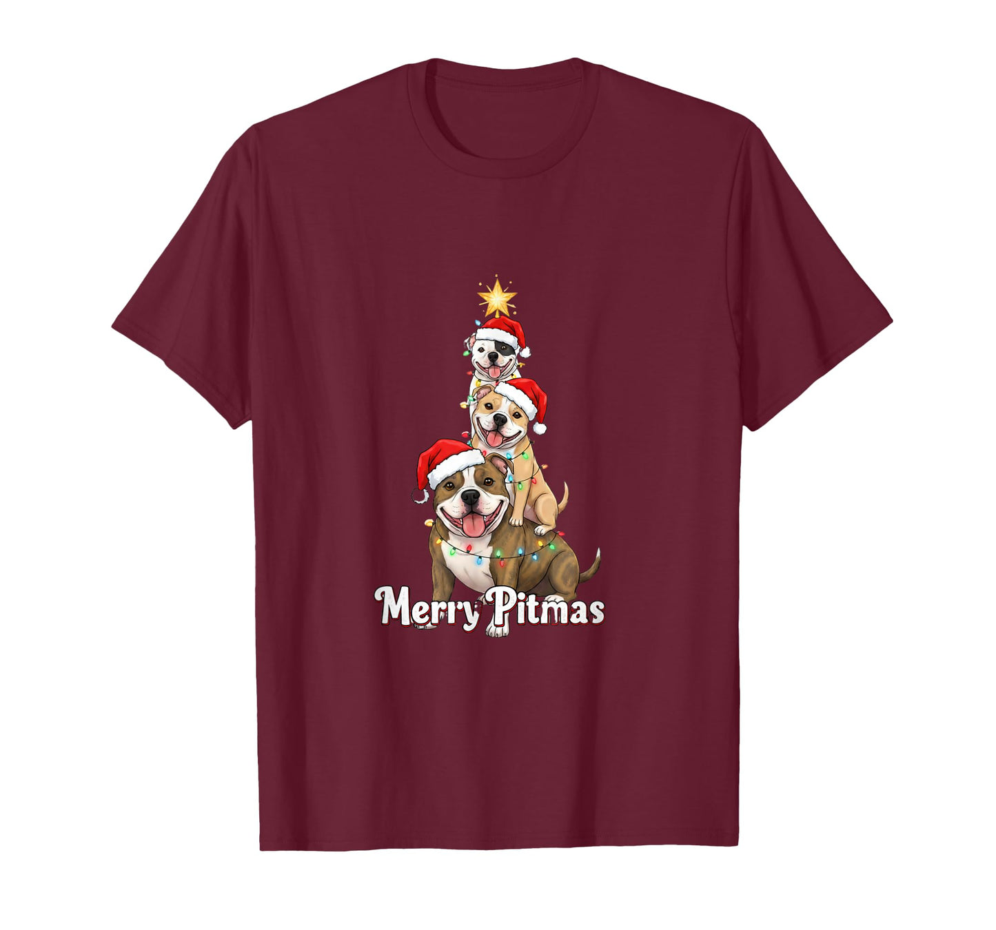 Merry Pitmas Pitbull Christmas Theme for Festive Dog Lovers T-Shirt