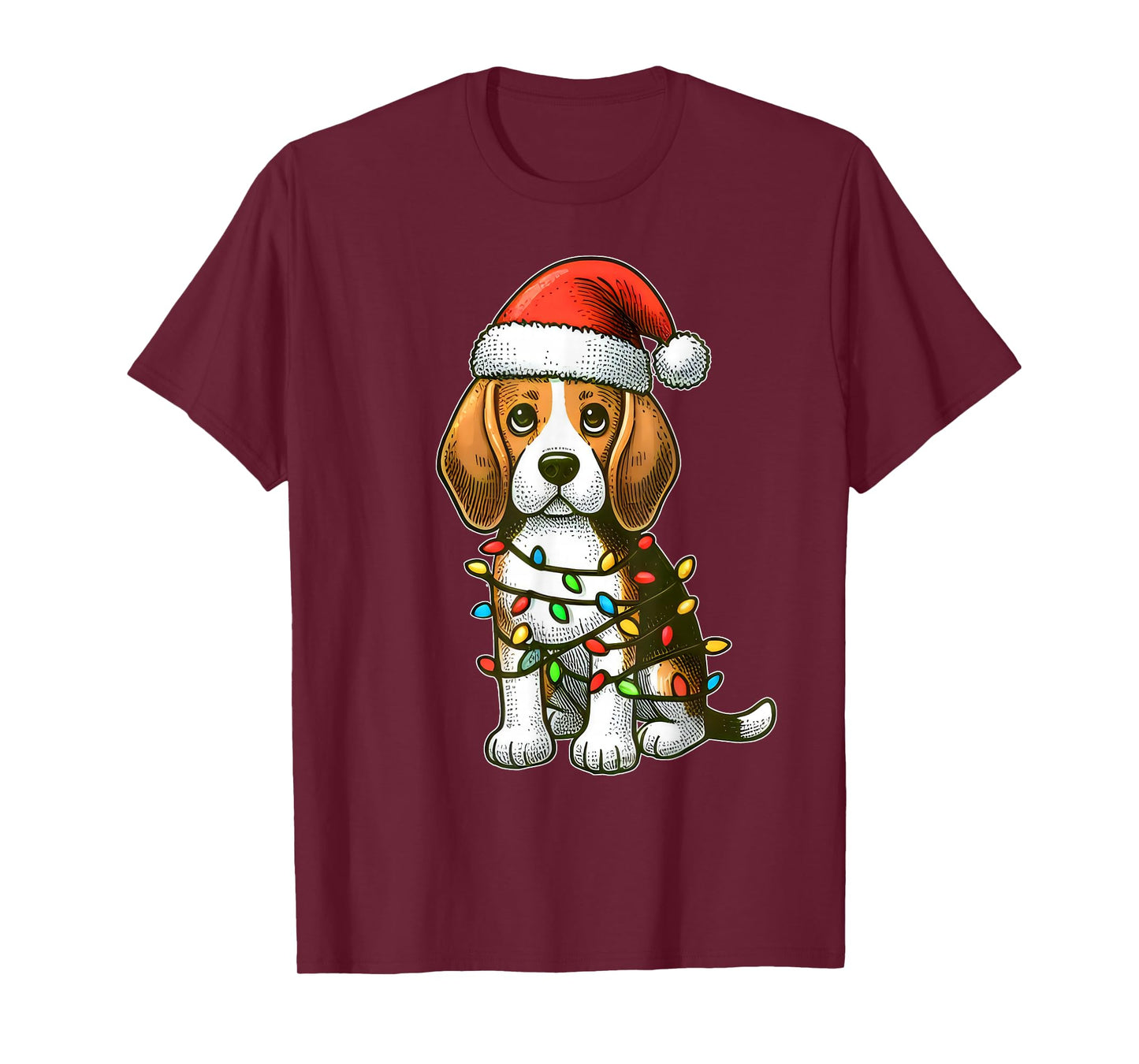 Merry Christmas Beagle Santa Christmas Lights Dog Xmas Tree T-Shirt
