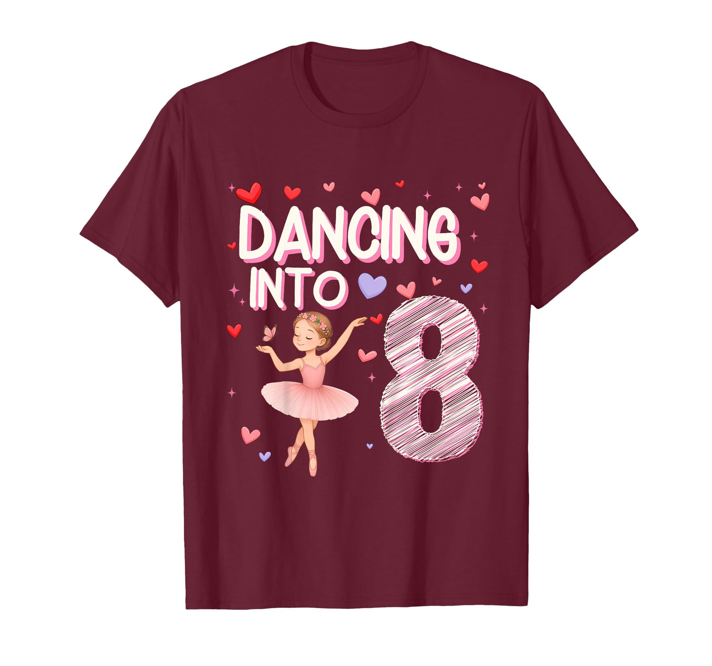 Kids Dancing Into 8 Years Old 8th Birthday Ballerina Girl Party T-Shirt