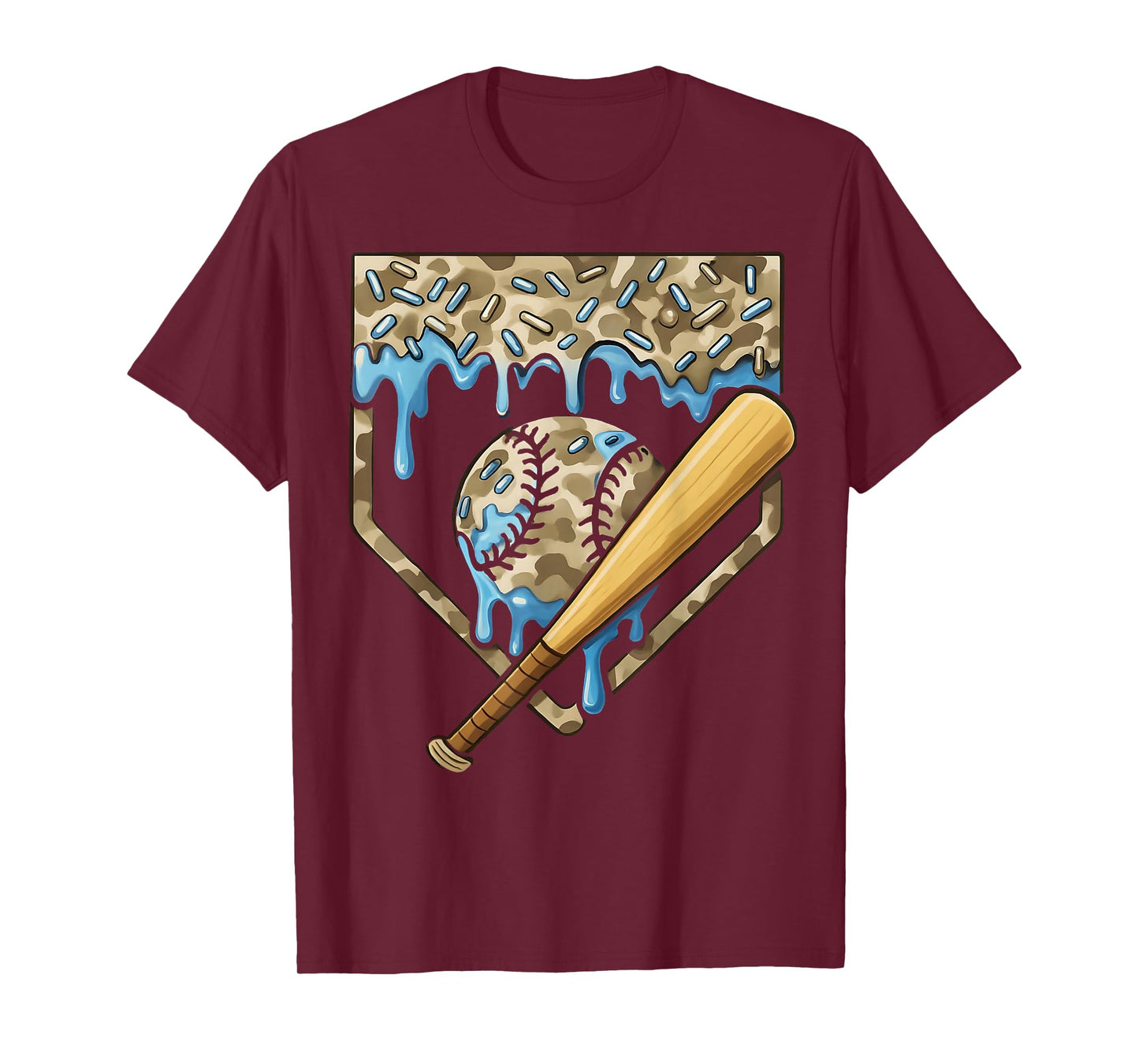 Baseball Drip Camo Baseball Home Plate Bat Boys Sports T-Shirt