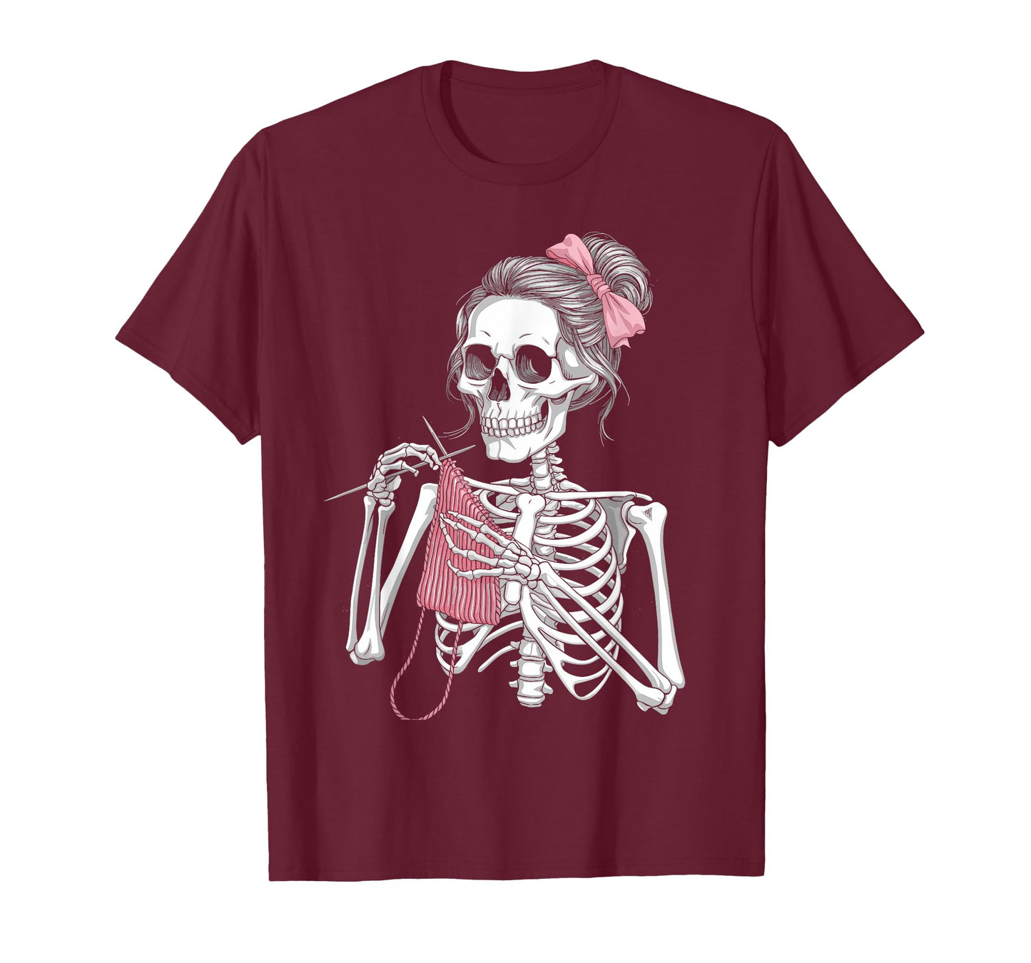 Skeleton Messy Bun Crochet Knitting Lovers Spooky Halloween T-Shirt