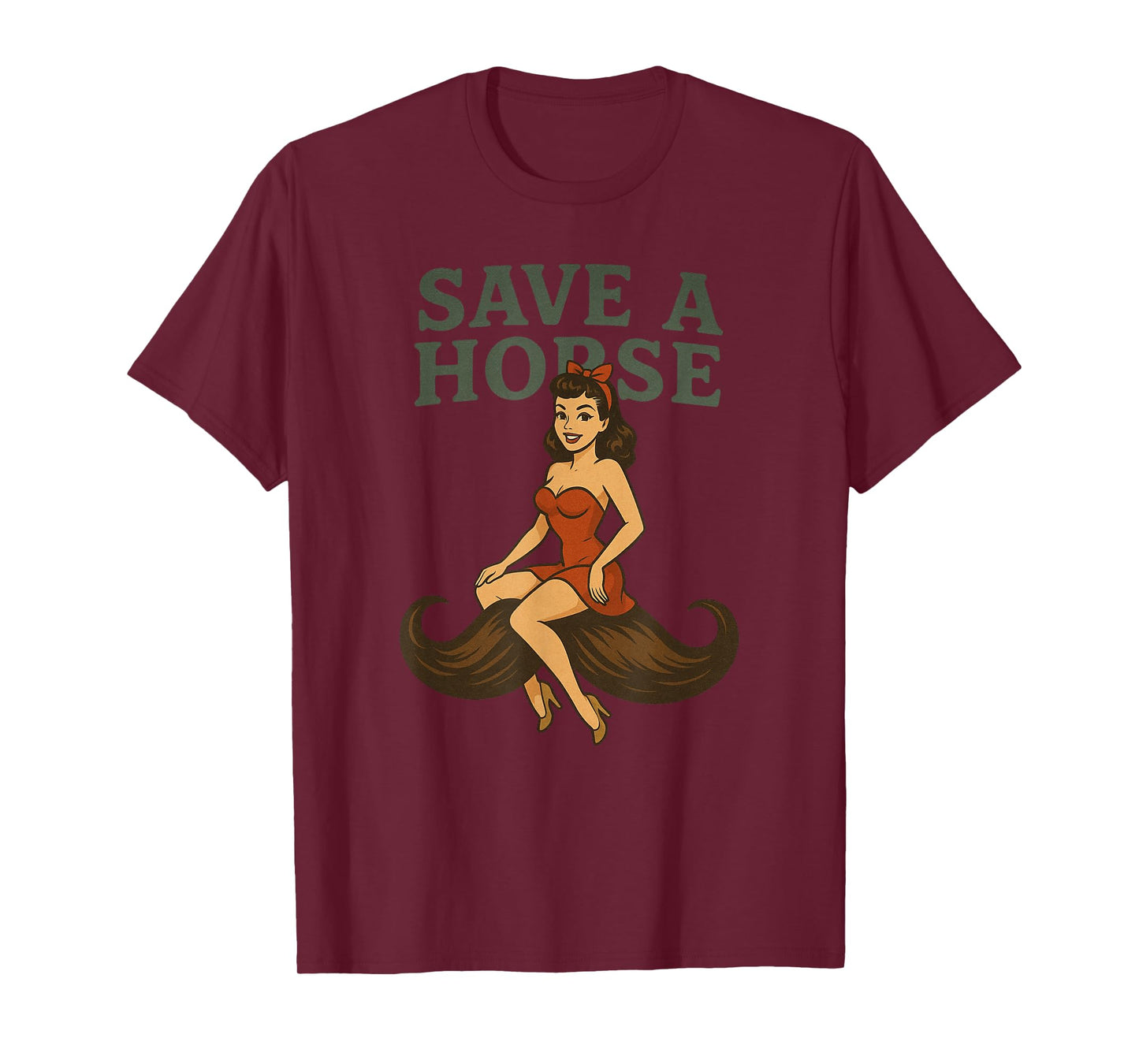 Save a Horse, Ride a Mustache - Funny Western Cowgirl Pin-Up T-Shirt