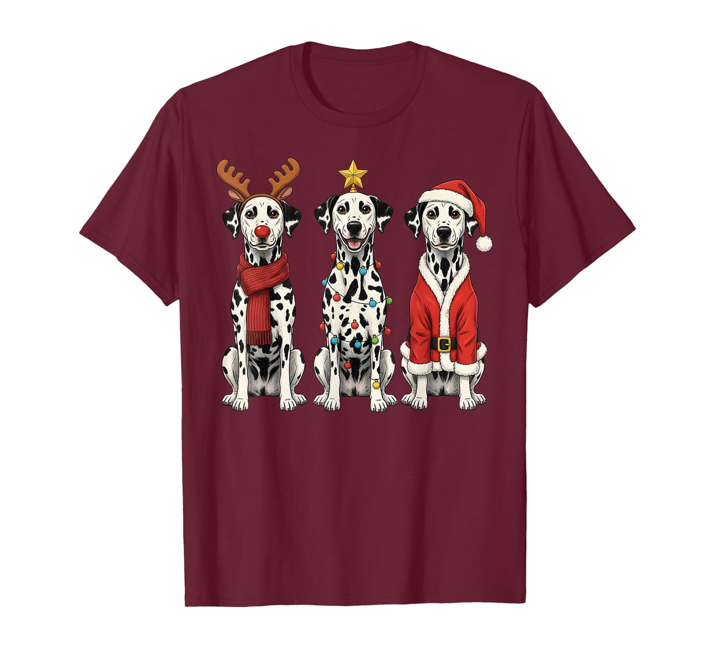 Retro Christmas Dalmatian Santa Reindeer Dog Lover T-Shirt