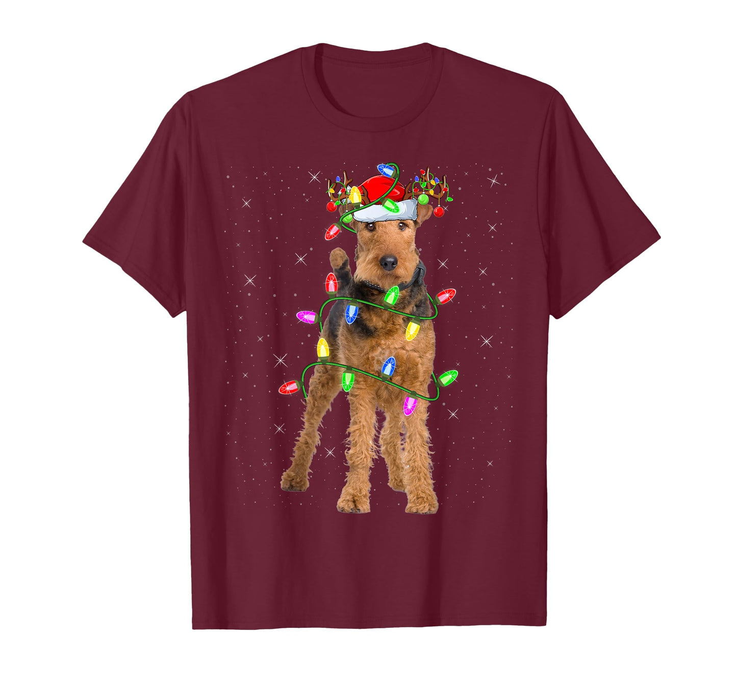 Xmas Holiday Lighting Santa Airedale Terrier Christmas T-Shirt