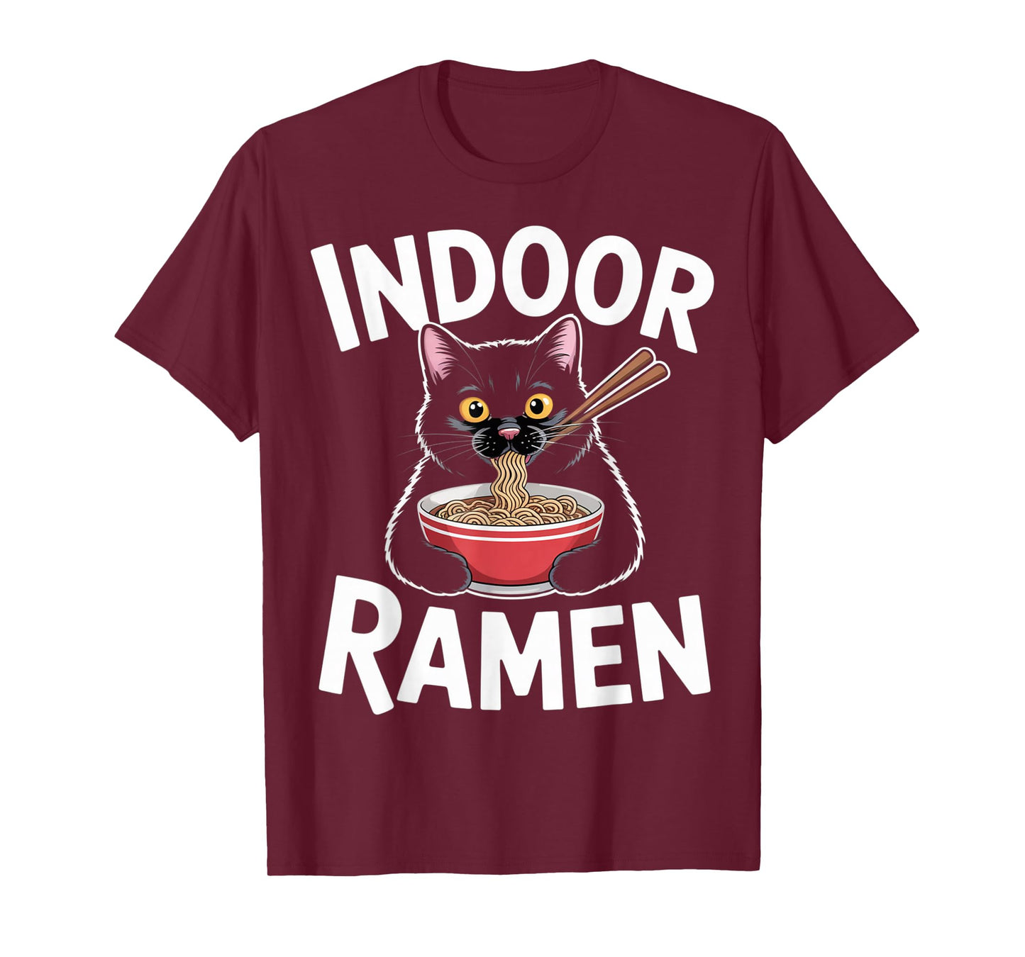 Indoor Ramen Cute Black Cat with Chopsticks Bowl T-Shirt
