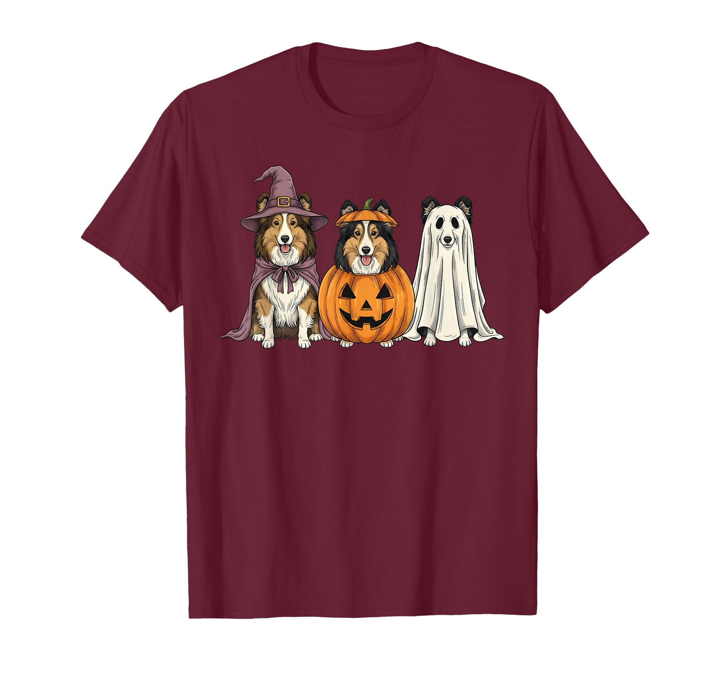 Spooky Ghost Shetland Sheepdog Pumpkin Halloween Dog Lover T-Shirt