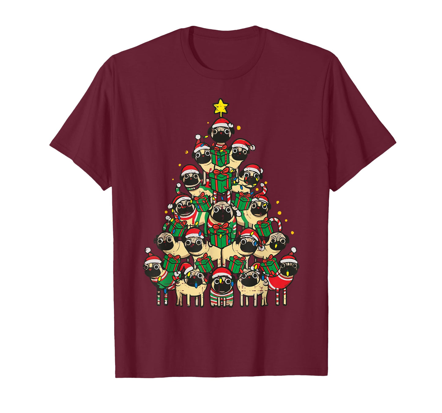 Dog Pugs Christmas Tree Cute Xmas Boys Girls Kids Women Men T-Shirt