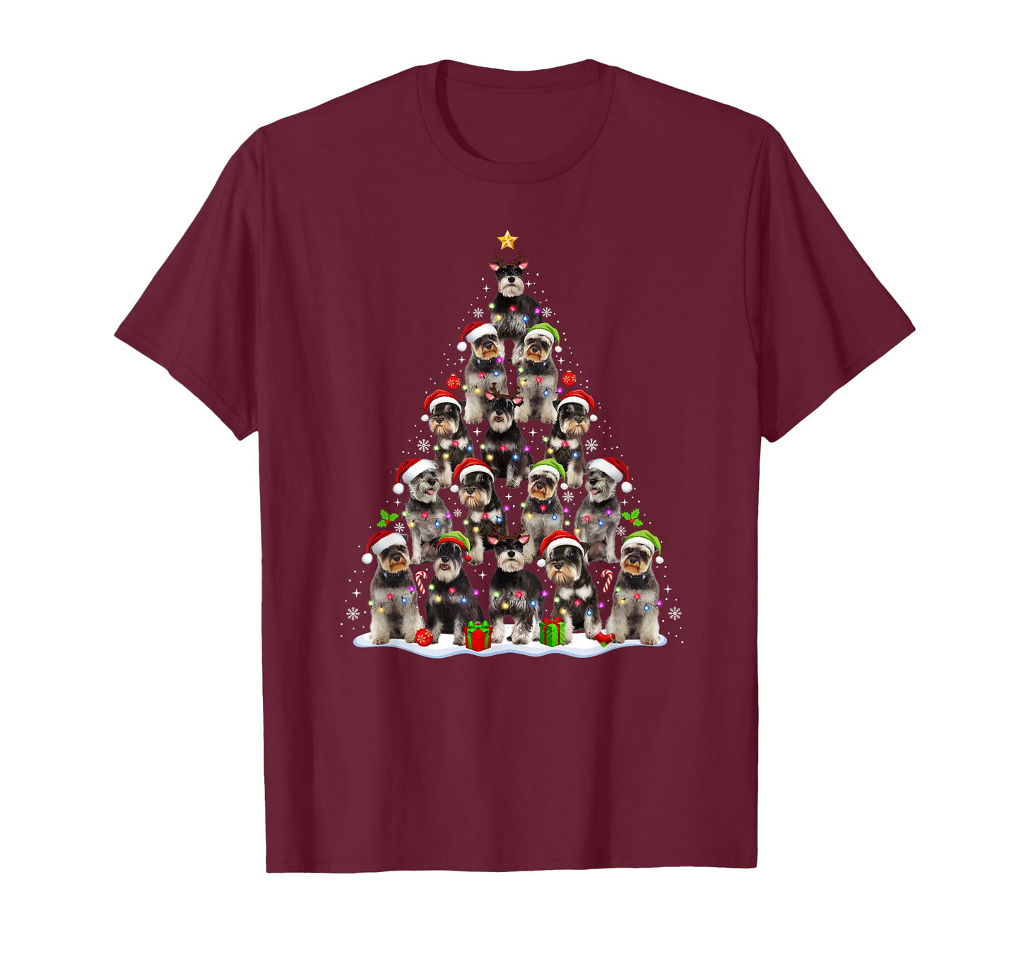 Schnauzer Dog Christmas Tree Lights Funny Xmas Dog Lover T-Shirt