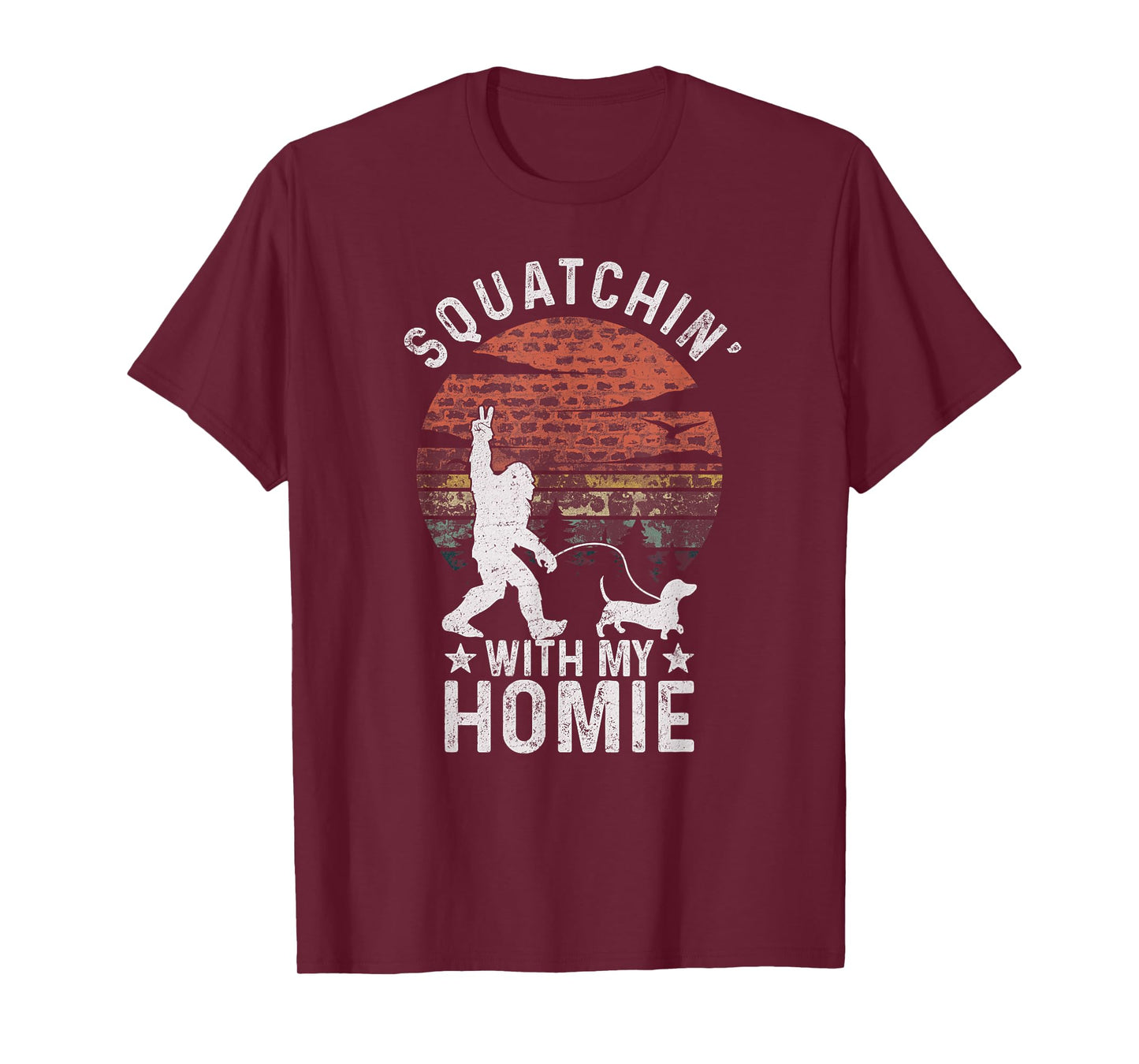 Funny Bigfoot Walking Weiner Dog Clothing Bigfoot Walking Dachshund Tee Sasquatch Wiener Dog Lover T-Shirt