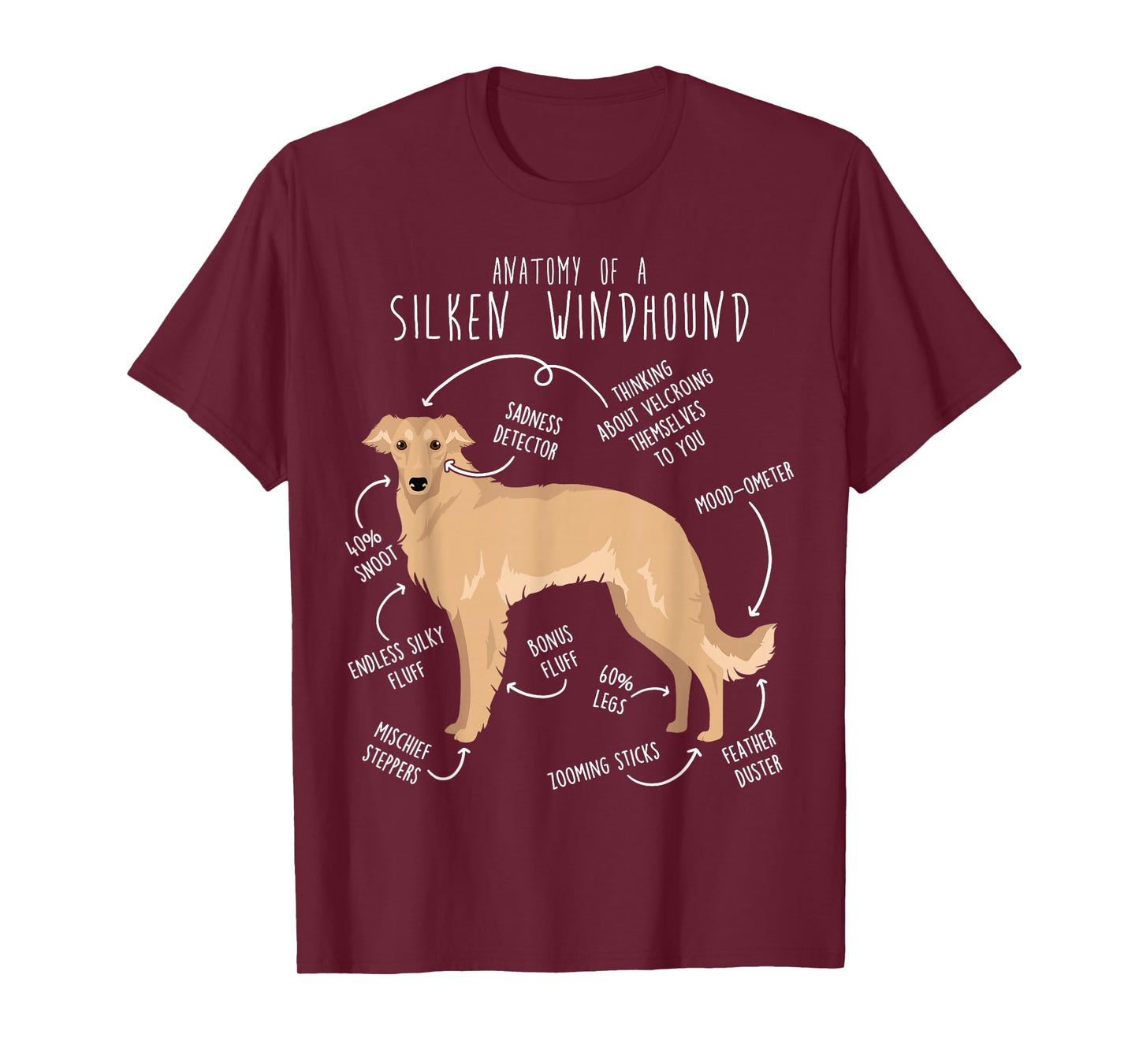 Silken Windhound Anatomy, Funny Cute Pet Lover Fawn Cream T-Shirt