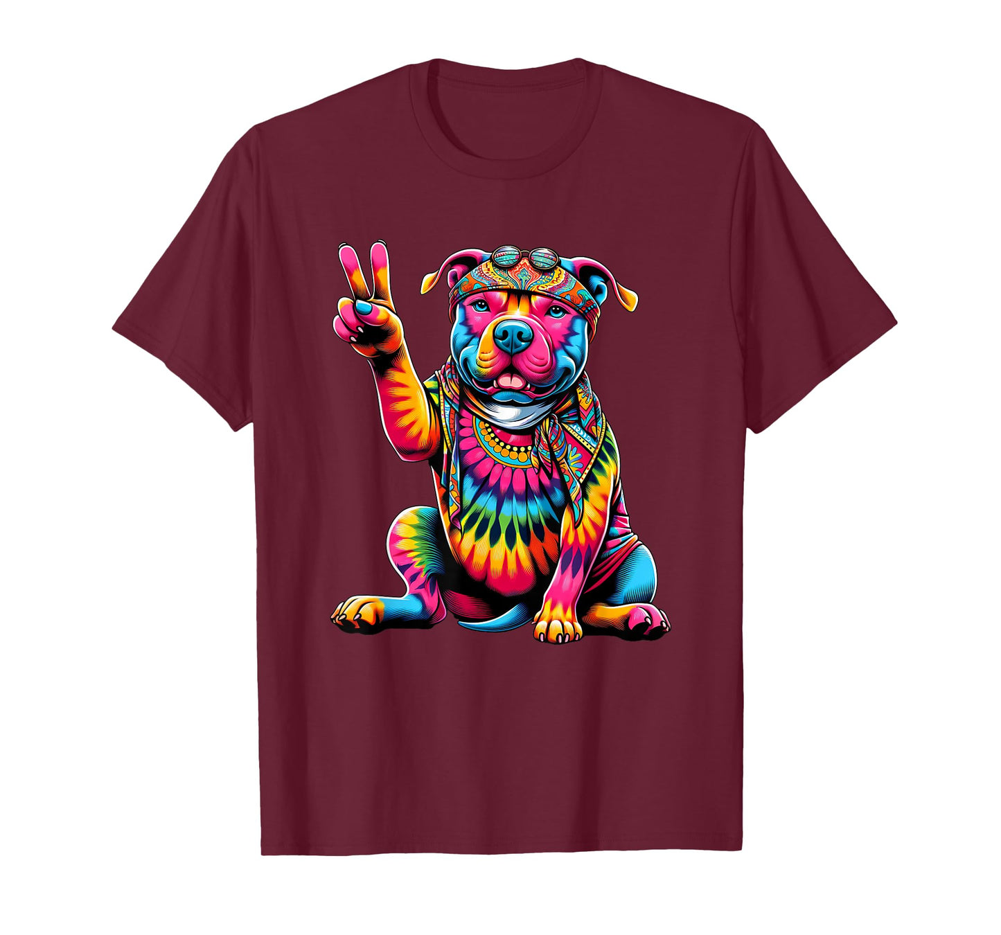Peace Sign Tie Dye Pit Bull dog T-Shirt for Men Women Kids