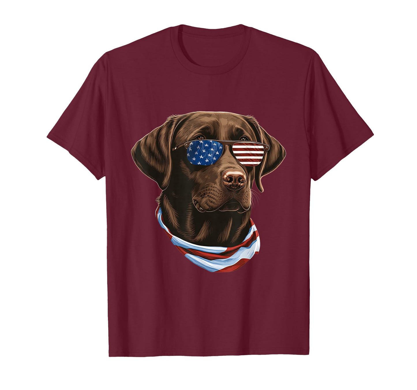 Chocolate Labrador With USA Sunglasses And Flag T-Shirt
