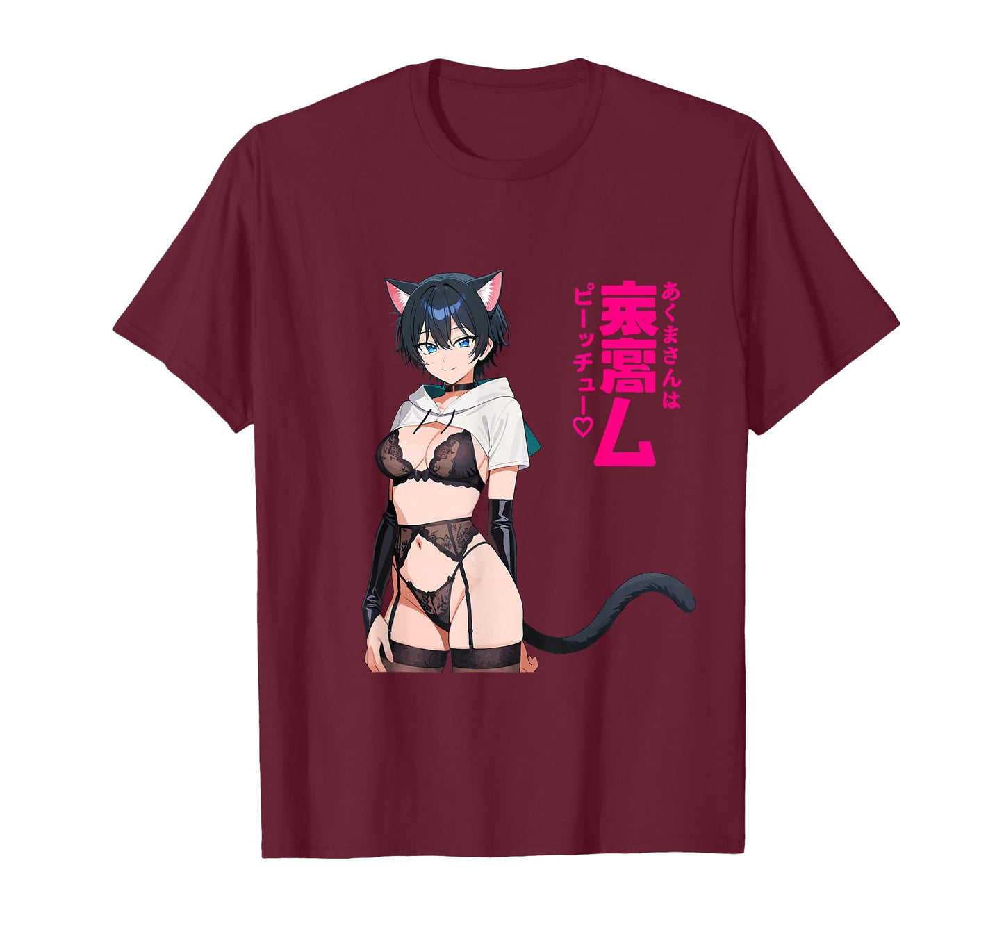 Sexy Waifu Anime Girl Cat Kitten Ears Lingerie Japanese Art T-Shirt