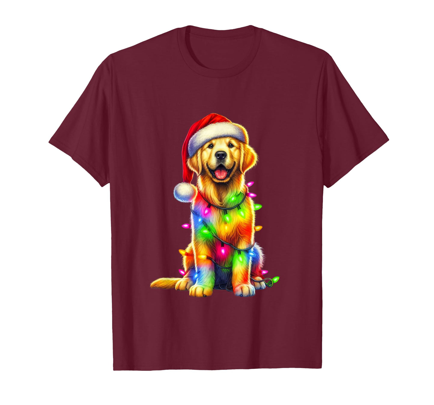 Golden Retriever Christmas Lights Santa Hat Xmas Dog Lover T-Shirt