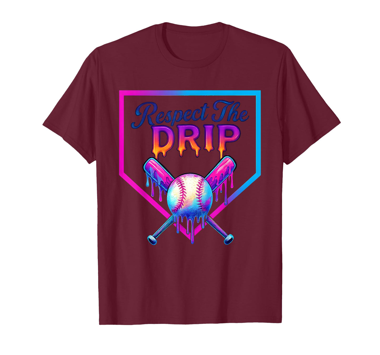 Baseball Home Plate Respect The Drip Ice Cream Drip T-Shirt