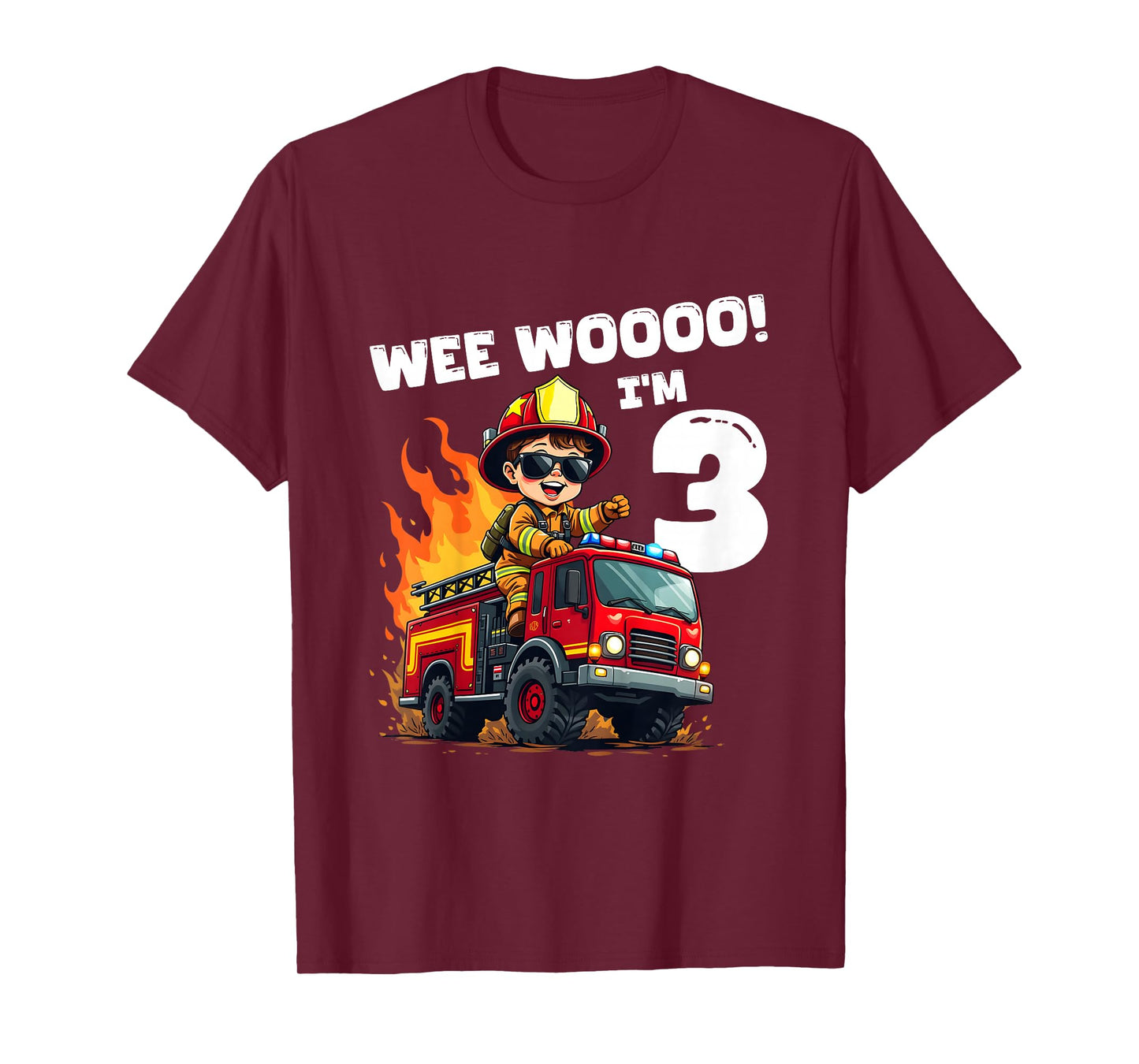 3 Year Old 3rd Birthday Fire Truck Wee Woo Toddler Party T-Shirt