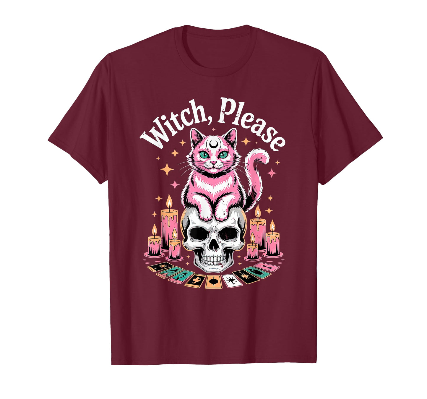 Kawaii Cat with Wings Skull Candles and Crescent Moon Goth Men Women Kids T-Shirt