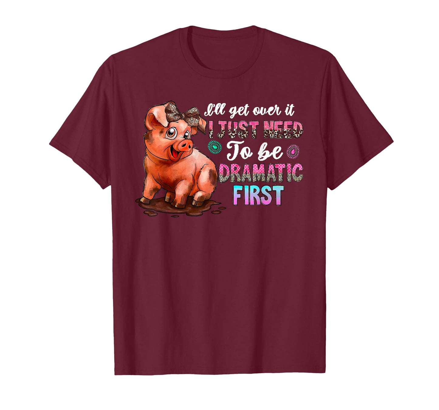 Funny Dramatic Pig Kawaii Leopard Bow Cute Farm Animal Lover T-Shirt