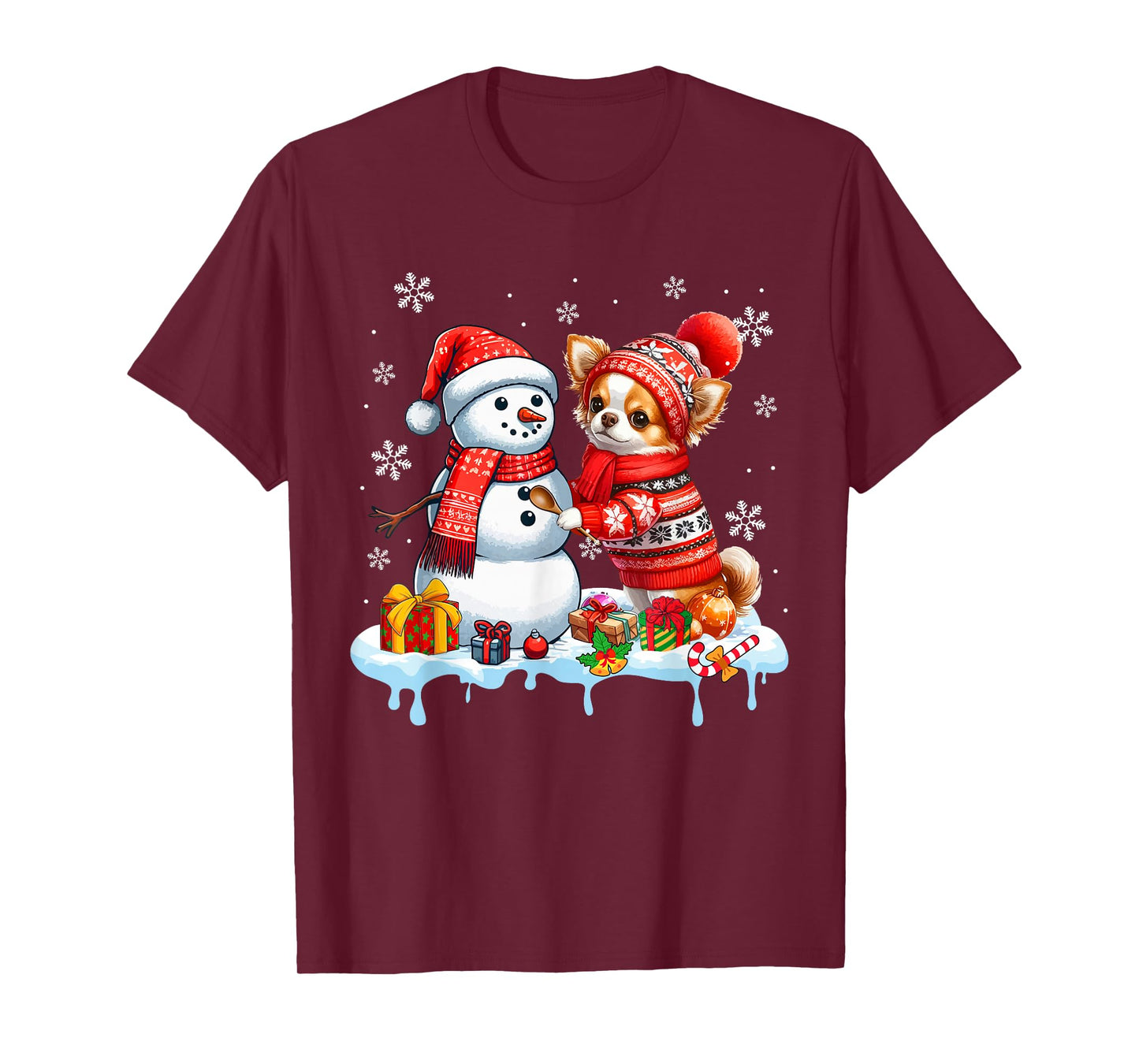 Santa Chihuahua Builds Snowman Christmas Dog Owner Kids T-Shirt