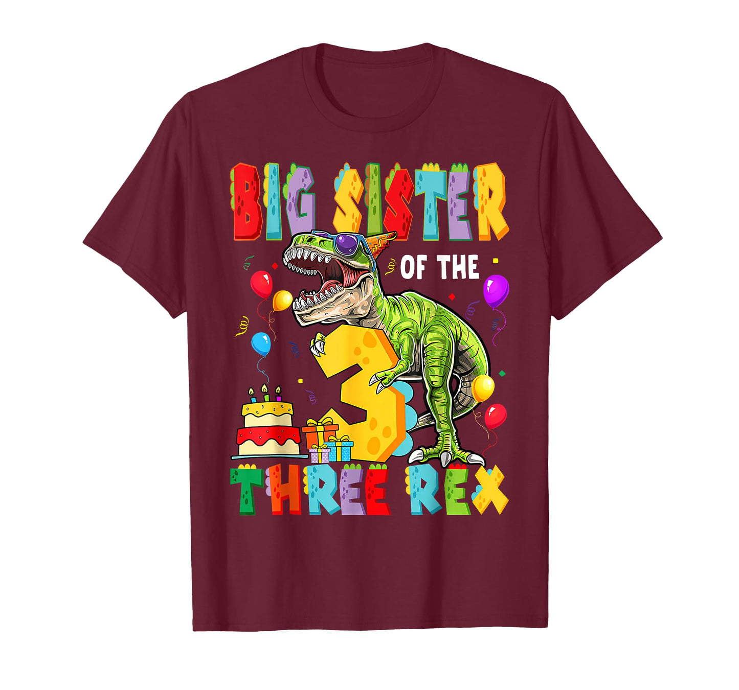 Big Sister Of The Three Rex 3Rd Birthday Boy Dinosaur T-Rex T-Shirt