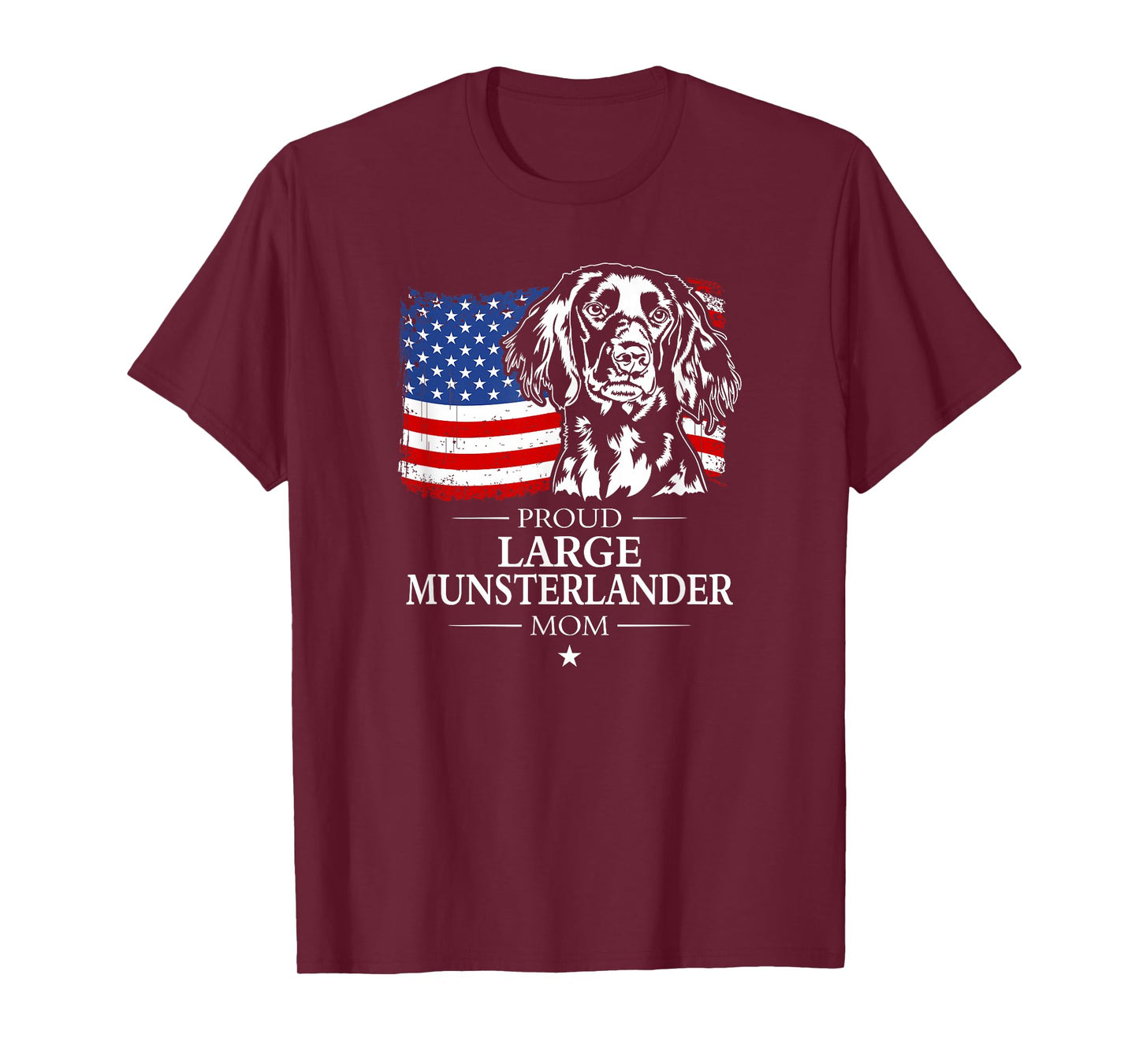 Proud Large Munsterlander Mom American US Flag Patriotic Dog T-Shirt