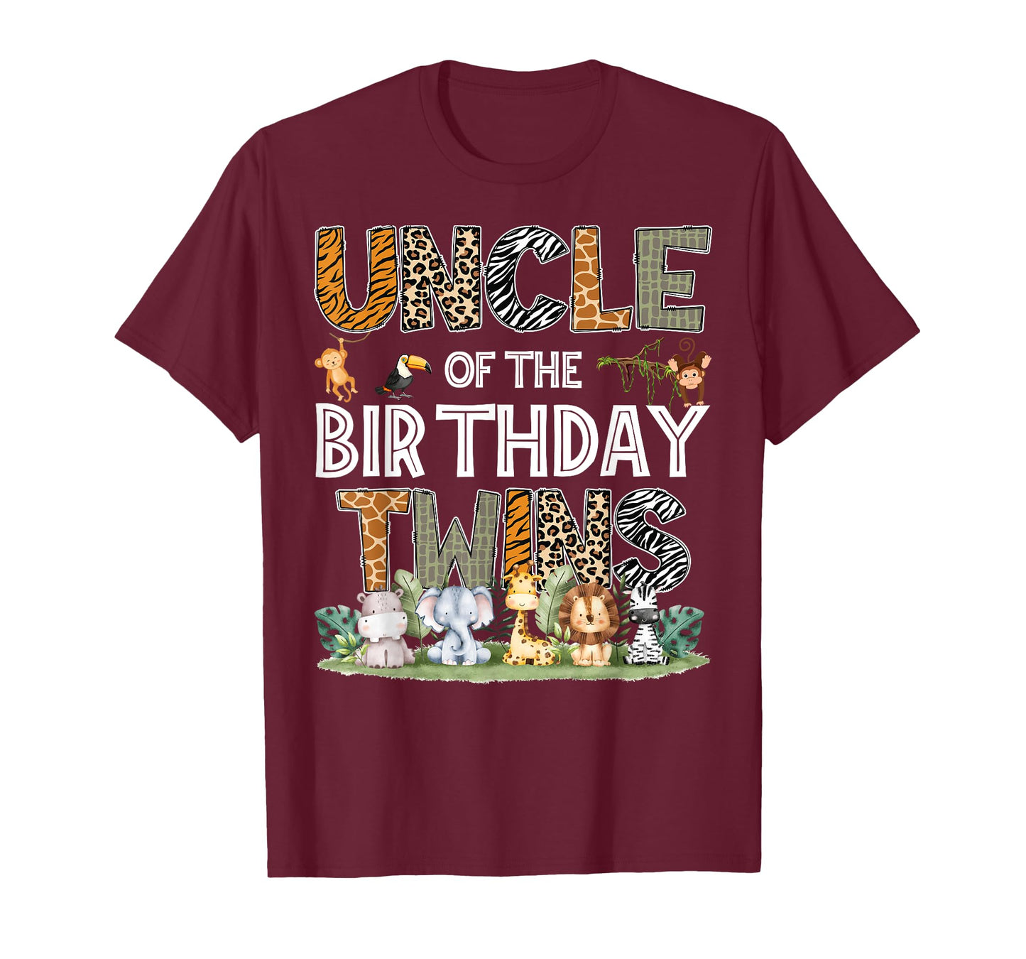 Uncle Of The Birthday Twins Safari Wild One Zoo Animal T-Shirt