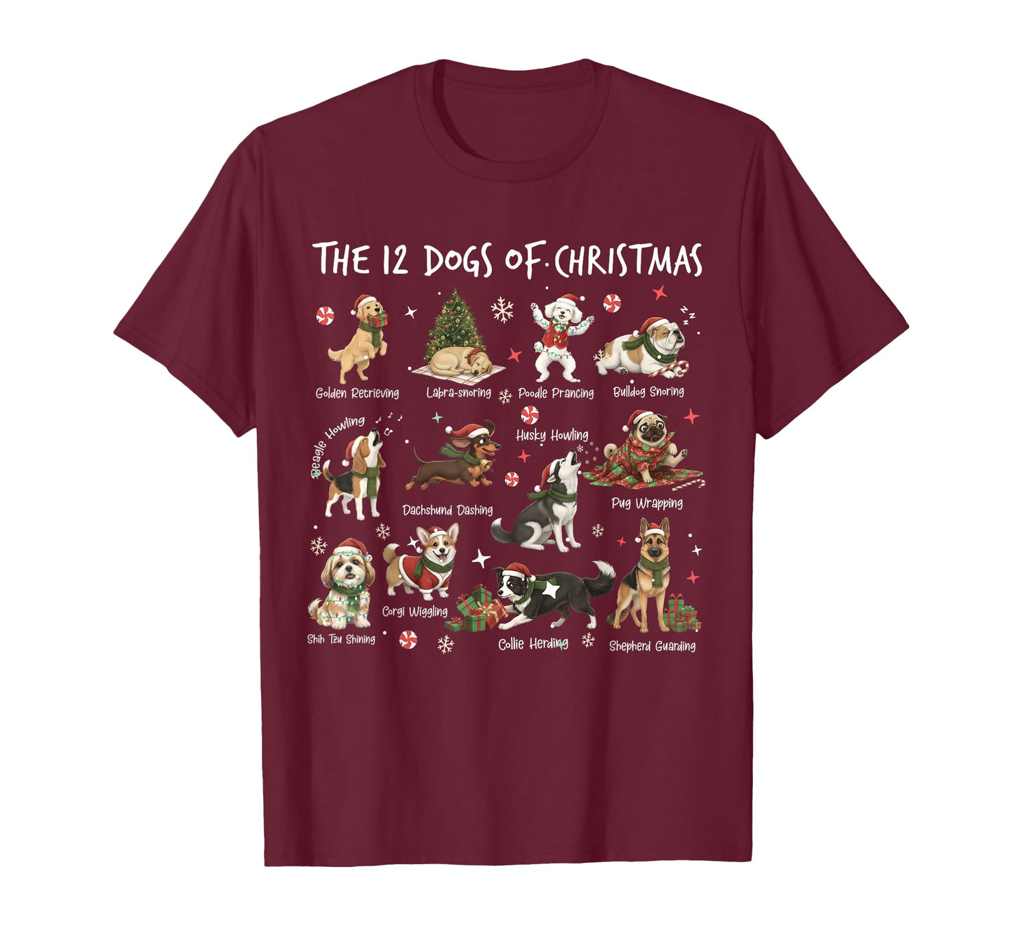 Cute 12 Dogs Xmas Funny Dog Lovers Christmas Men Women Kids T-Shirt