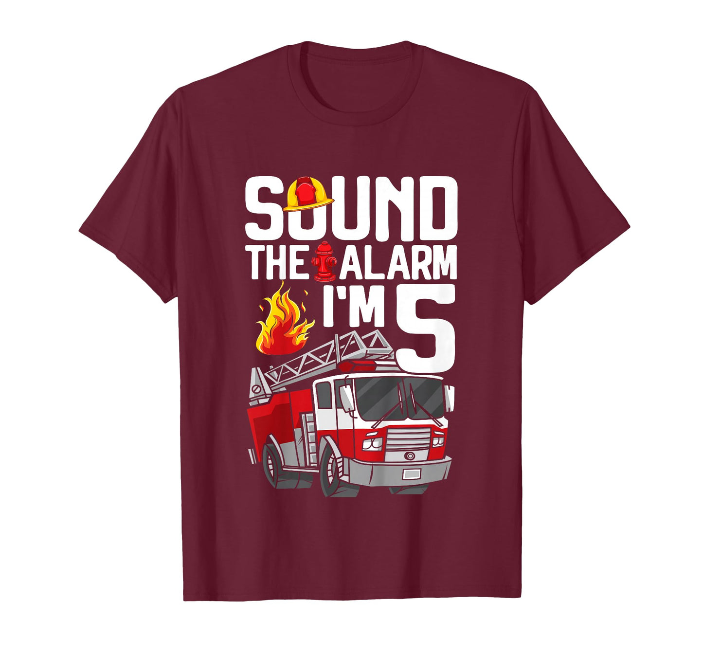 Kids 5th Birthday 5 Years Fire Engine Fire Engine Toddler T-Shirt