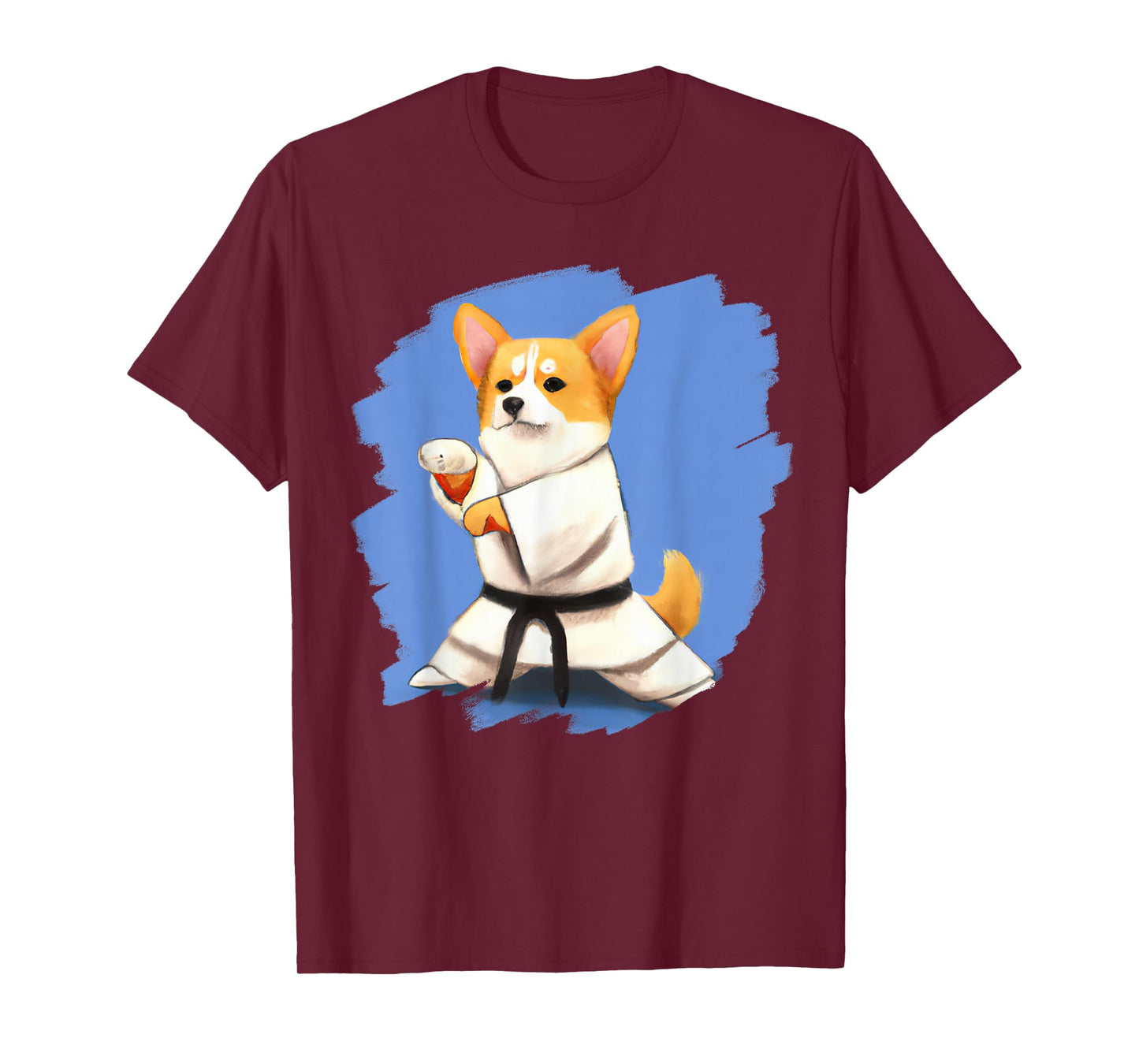 Corgi Doing Karate Kick Black Belt Martial Arts Dog T-Shirt