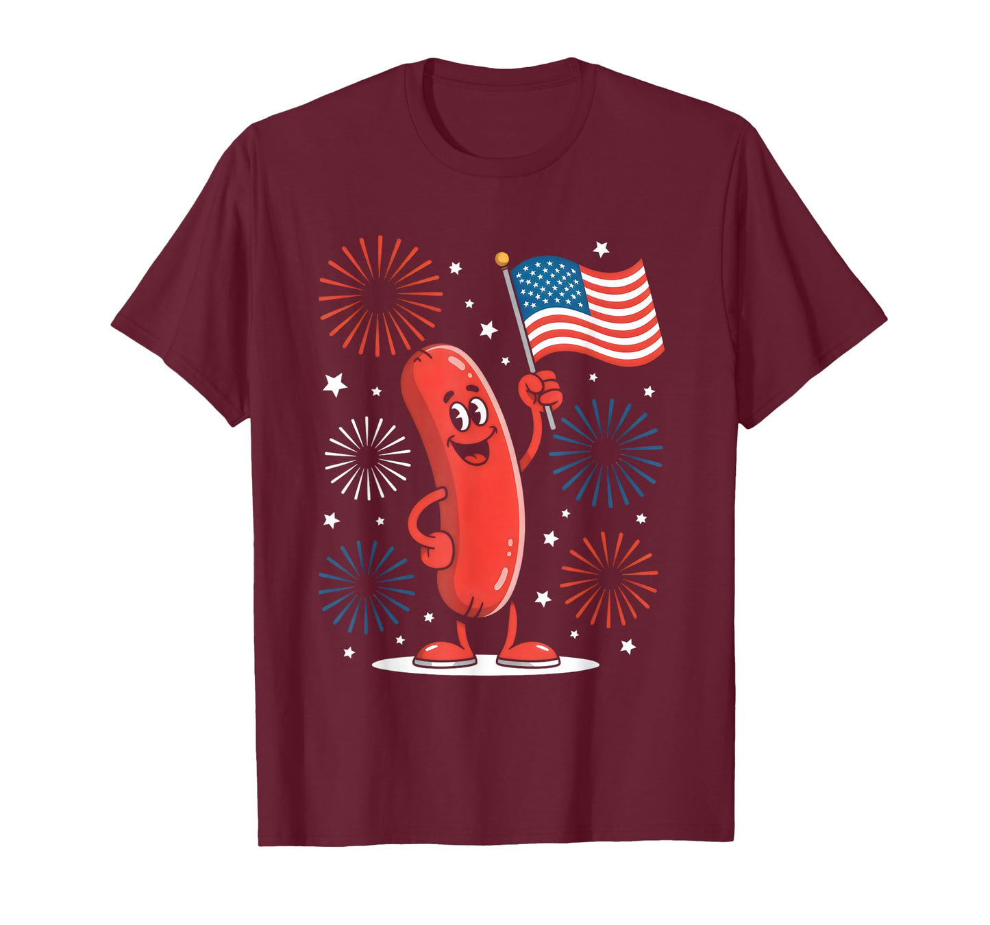 Patriotic Kawaii Sausage Independence Day 4th of July Foodie T-Shirt