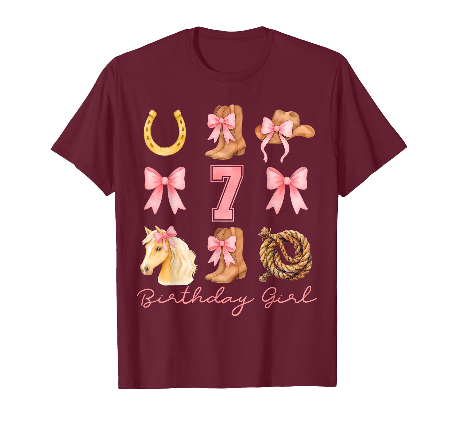 Coquette Bow 7th Birthday Girl Cowgirl 7 Years Old Western T-Shirt