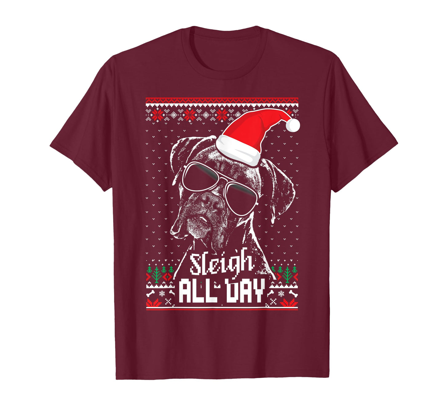 Sleigh all Day Funny Boxer Dog Christmas T-Shirt for Men Women