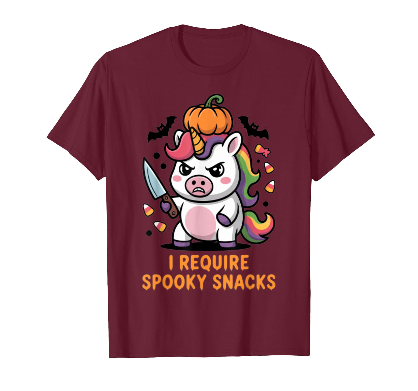 I Require Spooky Snacks Angry Unicorn Halloween T-Shirt