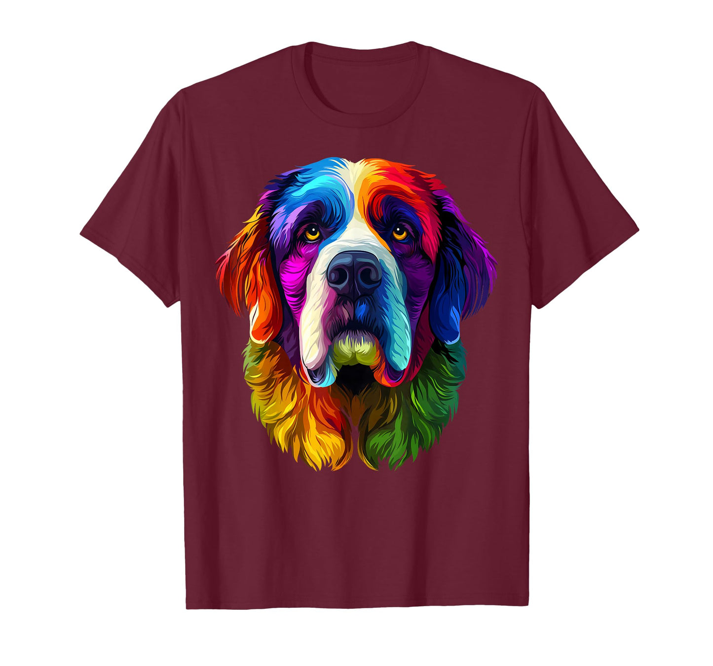 Colorful Saint Bernard Face Cute Dog Lover Men Women Black T-Shirt
