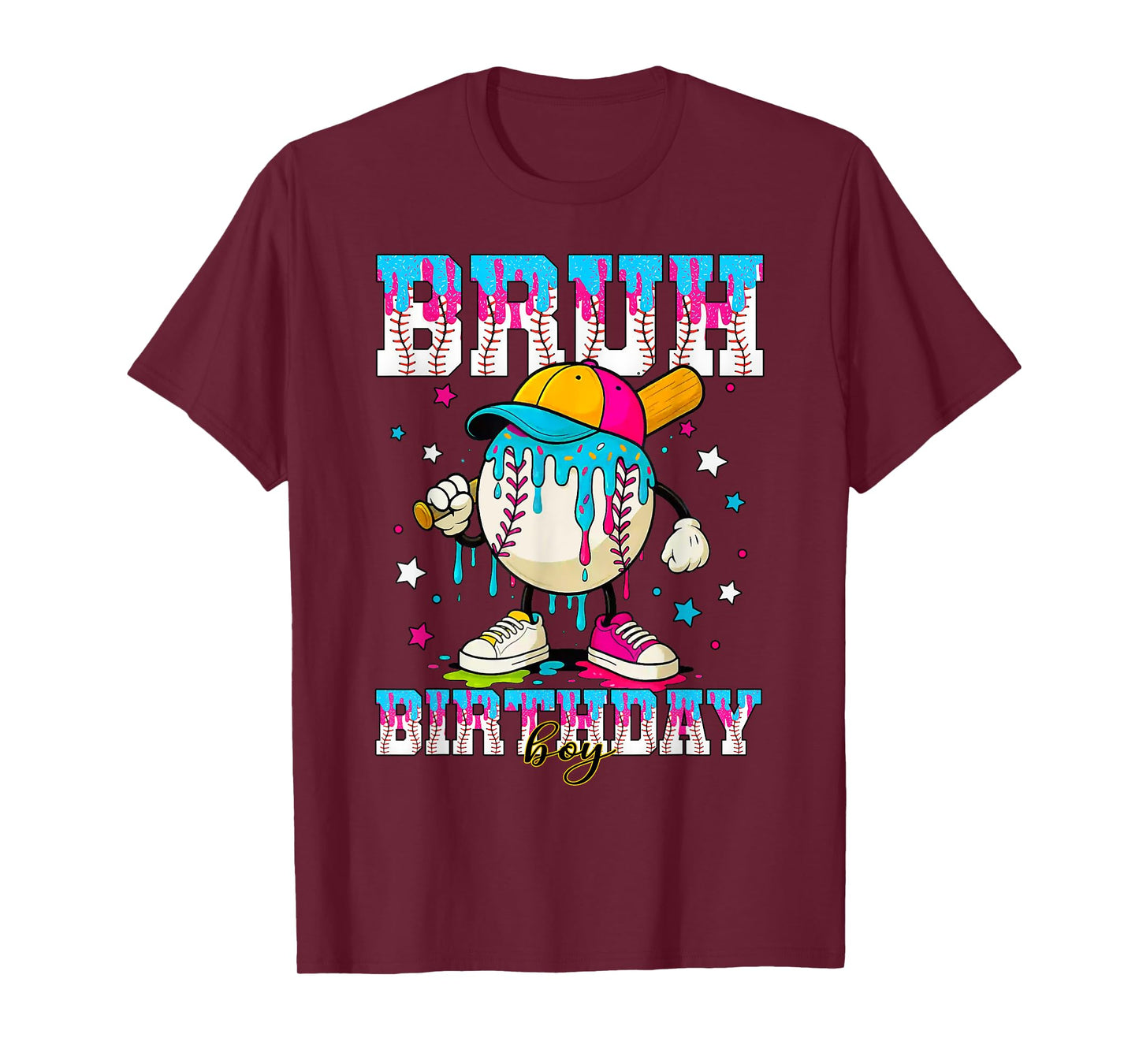 Bruh Birthday Boy Stuff Baseball Ice Cream Drip T-Shirt