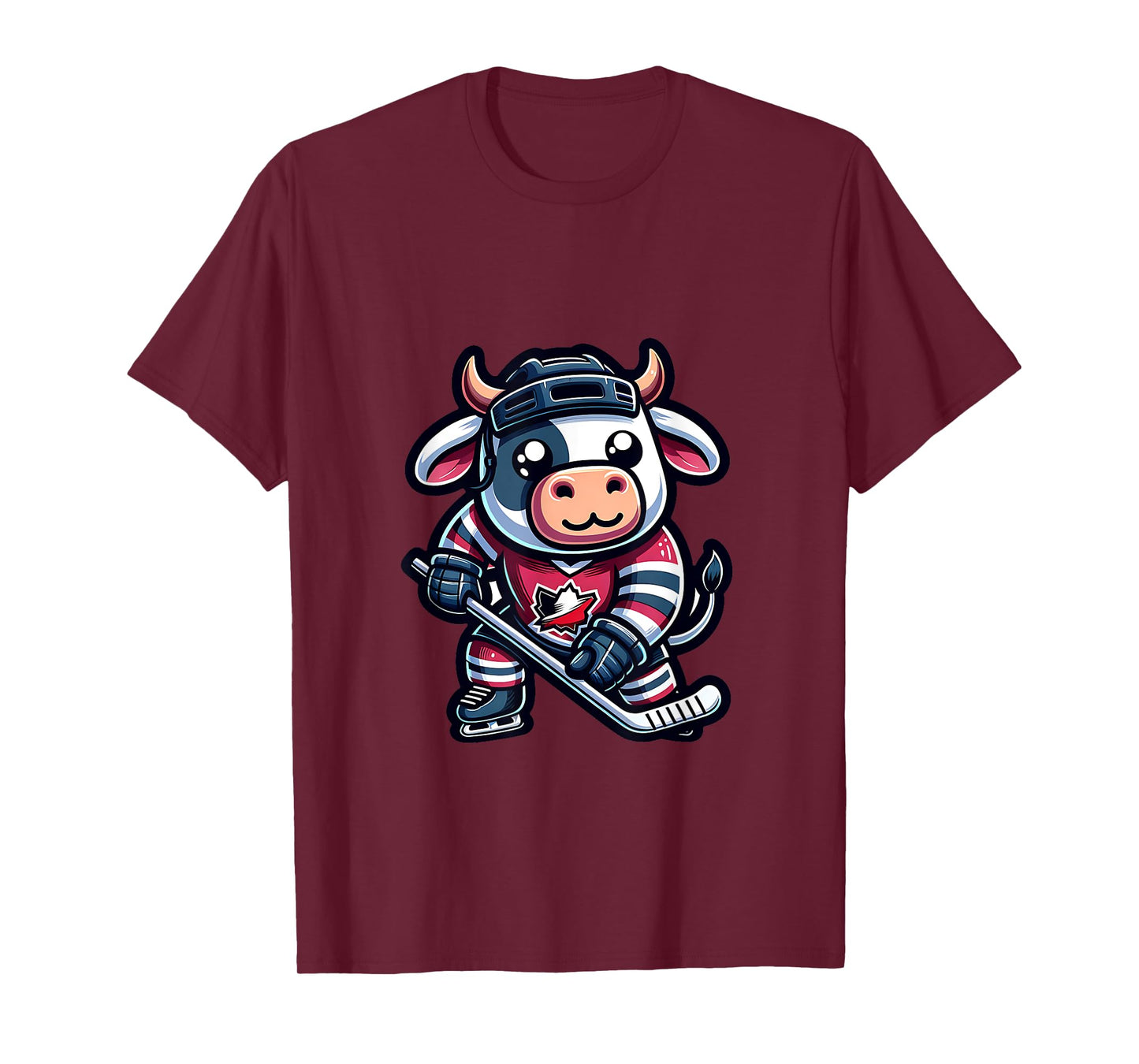 Ice Hockey Cow With Maple Leaf Jersey T-Shirt