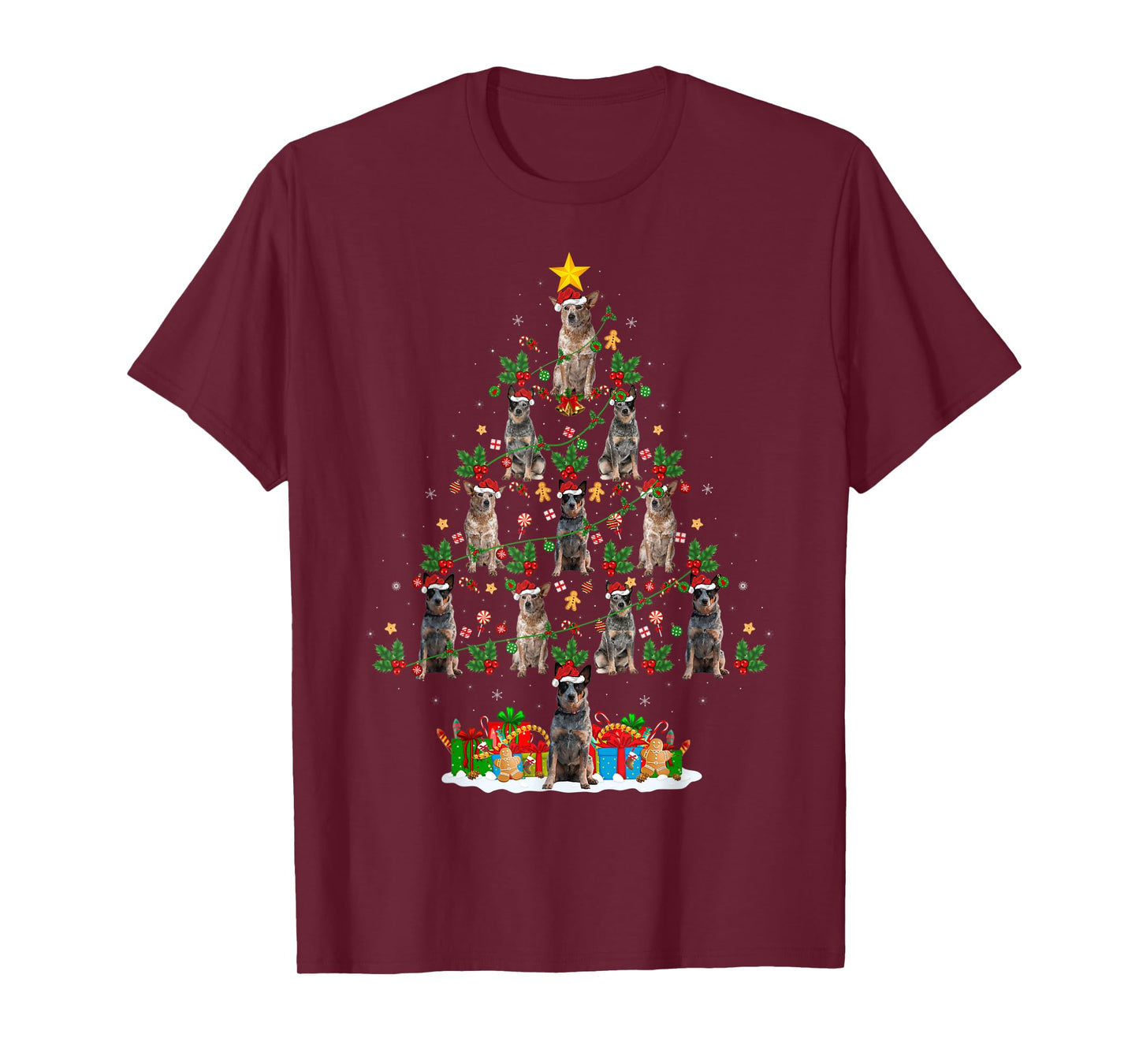 Xmas Lights Santa Australian Cattle Dog Christmas Tree T-Shirt