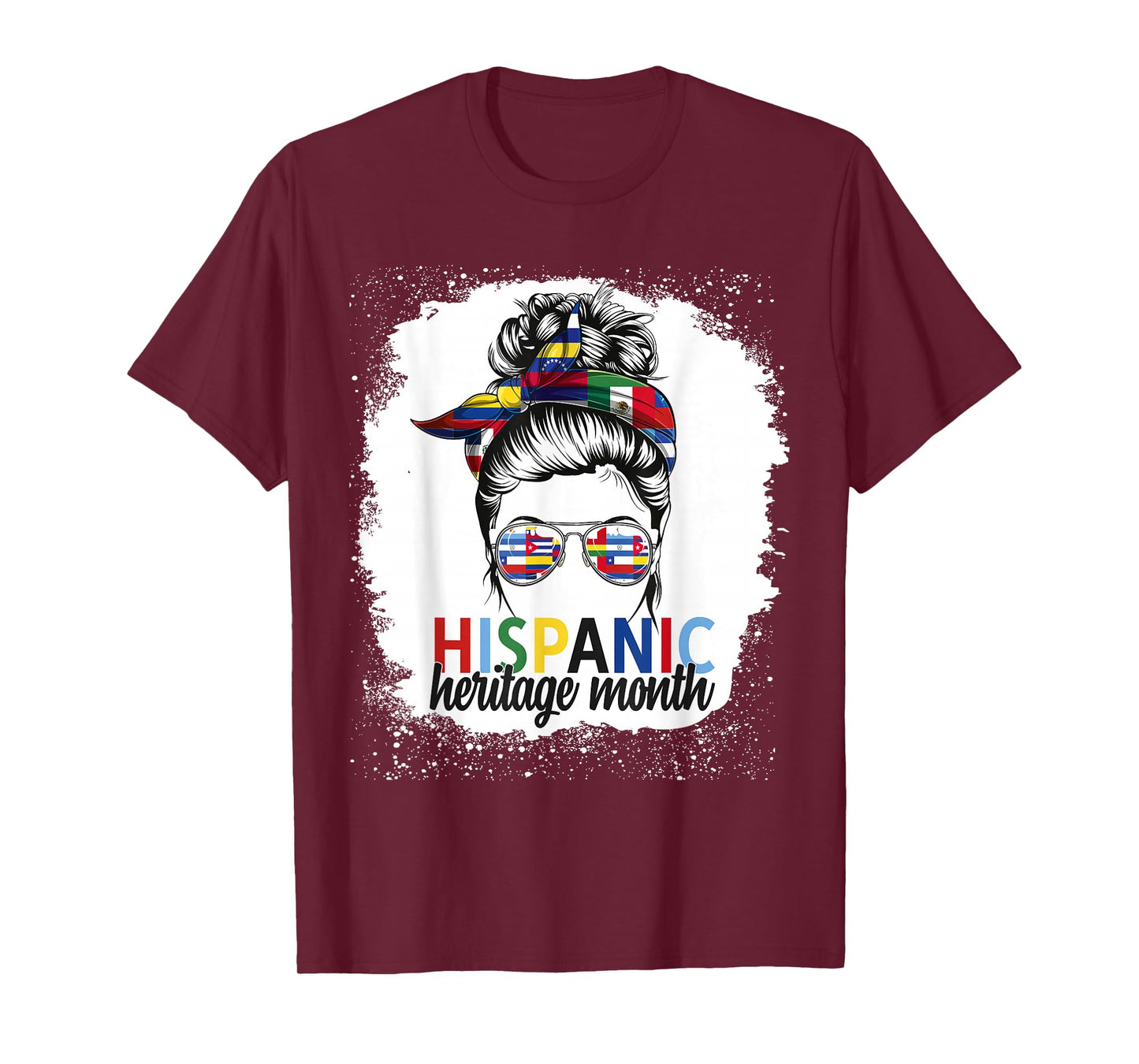 Hispanic Heritage Month All Countries Flags Women Messy Bun T-Shirt