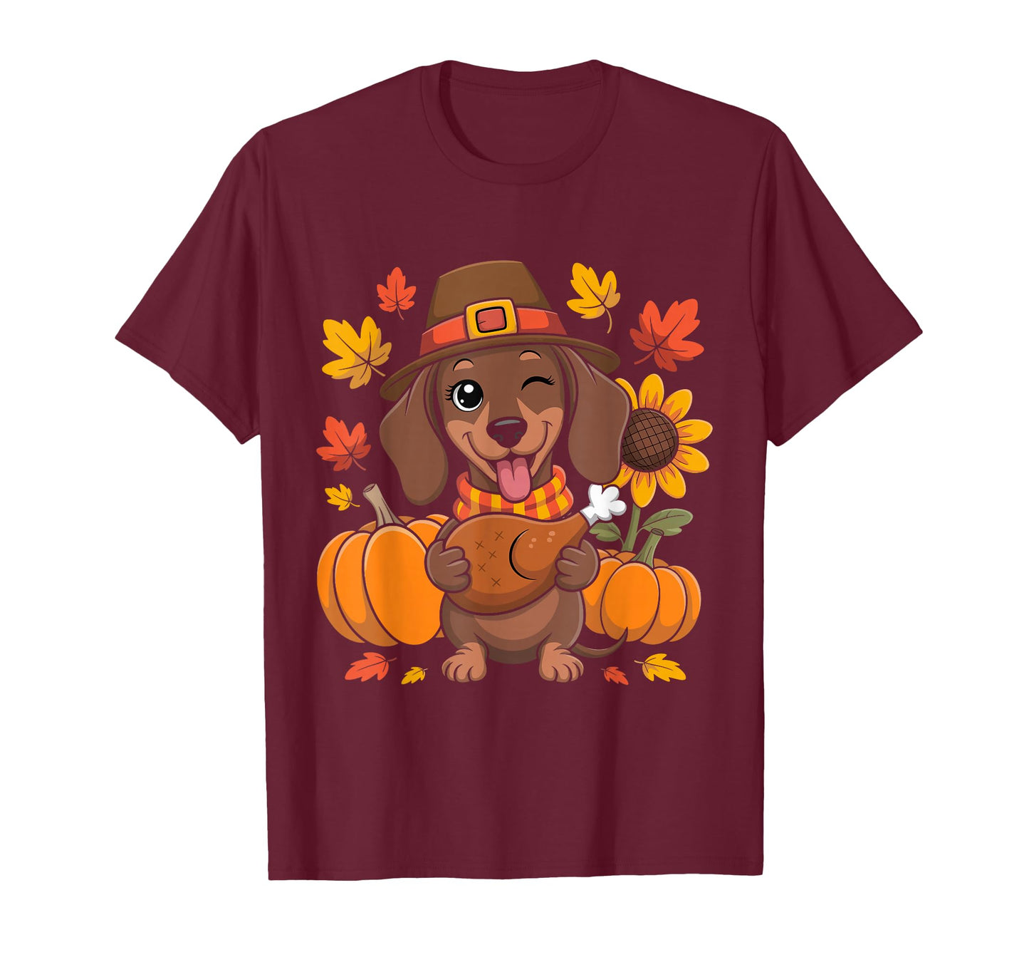 Dachshund Thanksgiving Dog Lovers Turkey Pumpkin Fall T-Shirt