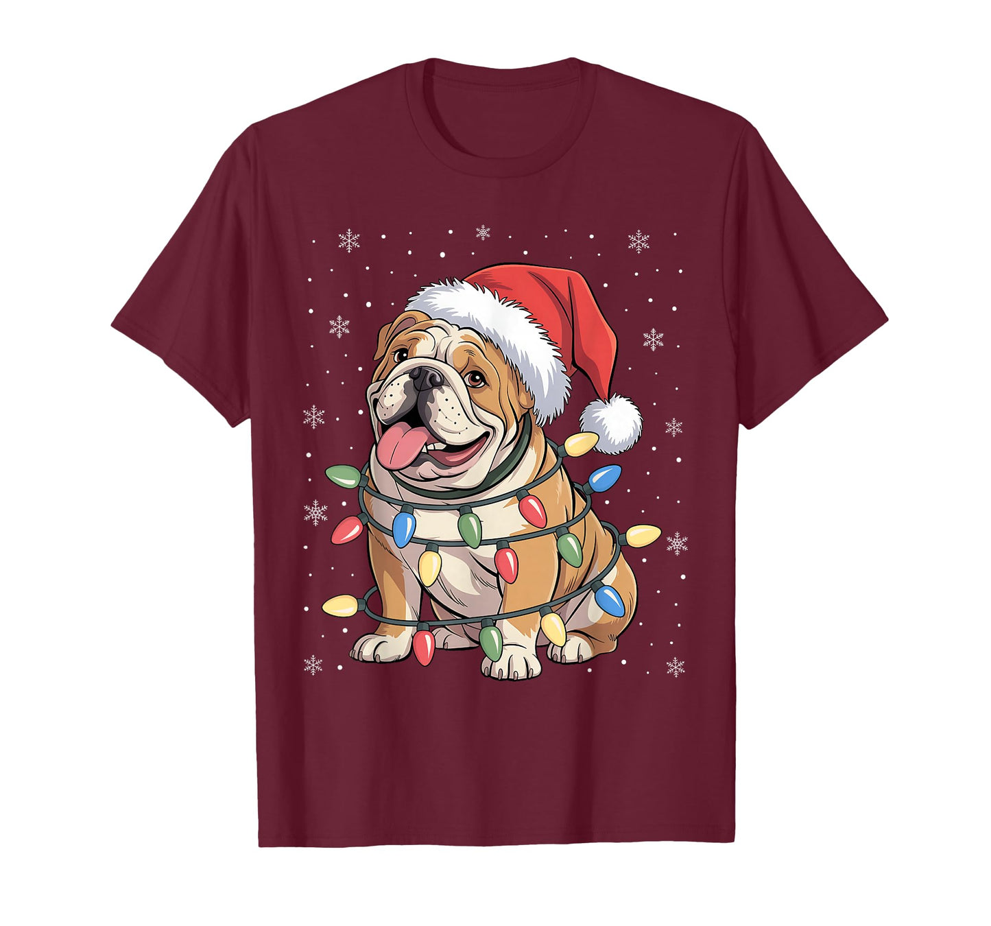 English Bulldog Christmas Tree Lights Dogs Xmas Pajamas T-Shirt