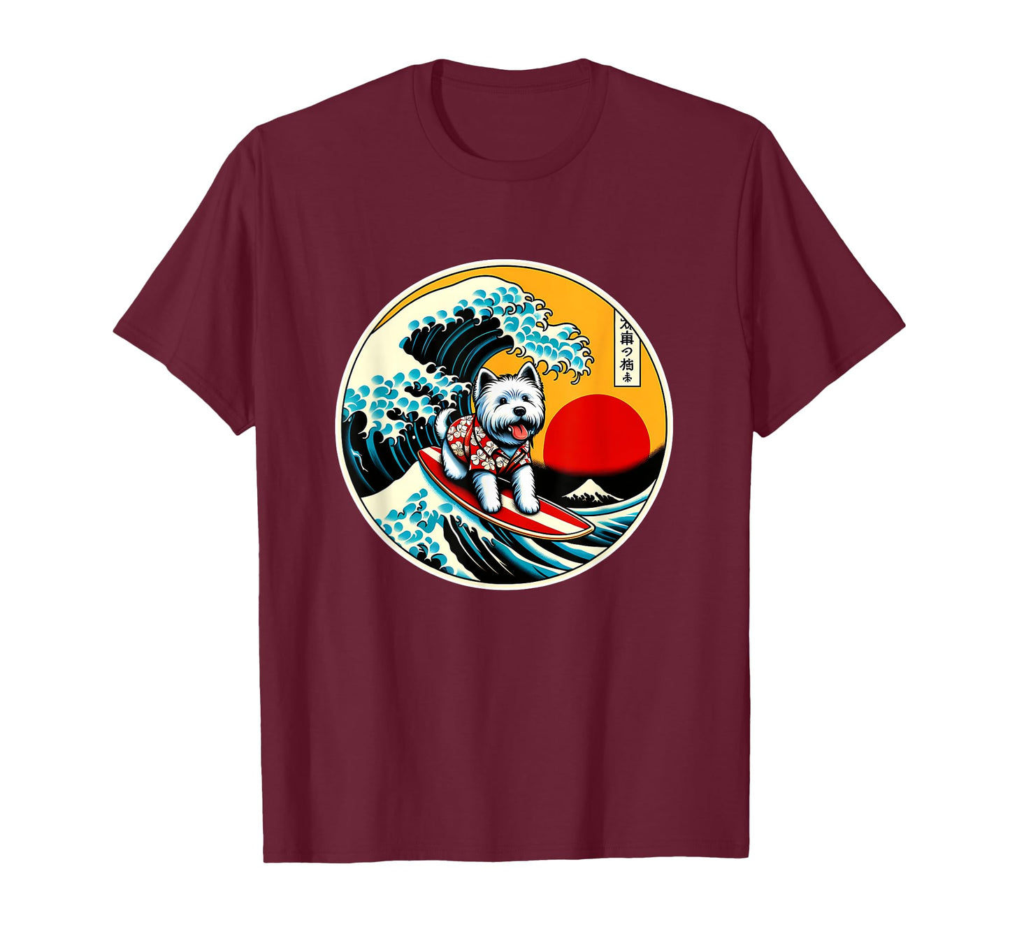 Great Wave Kanagawa Westie dog Surfing T-Shirt for Men Women Kids