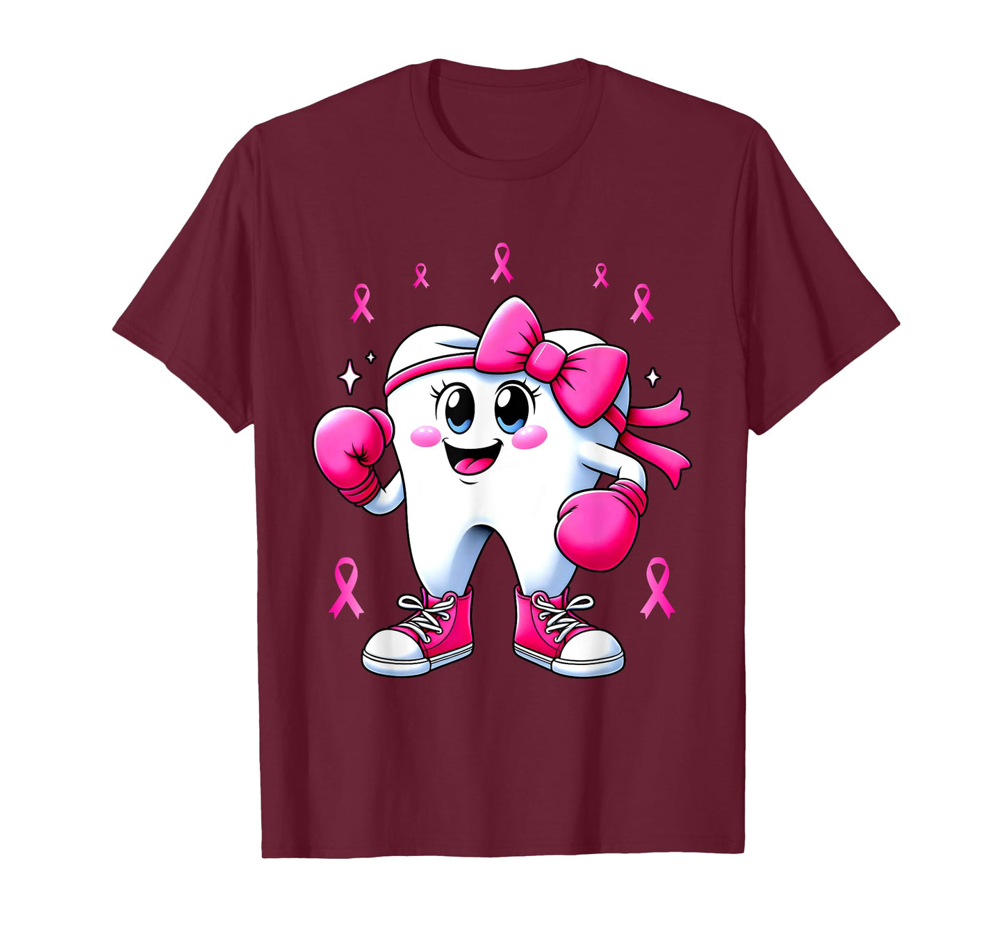 Cute Tooth Boxing Gloves Breast Cancer Awareness Pink Ribbon T-Shirt
