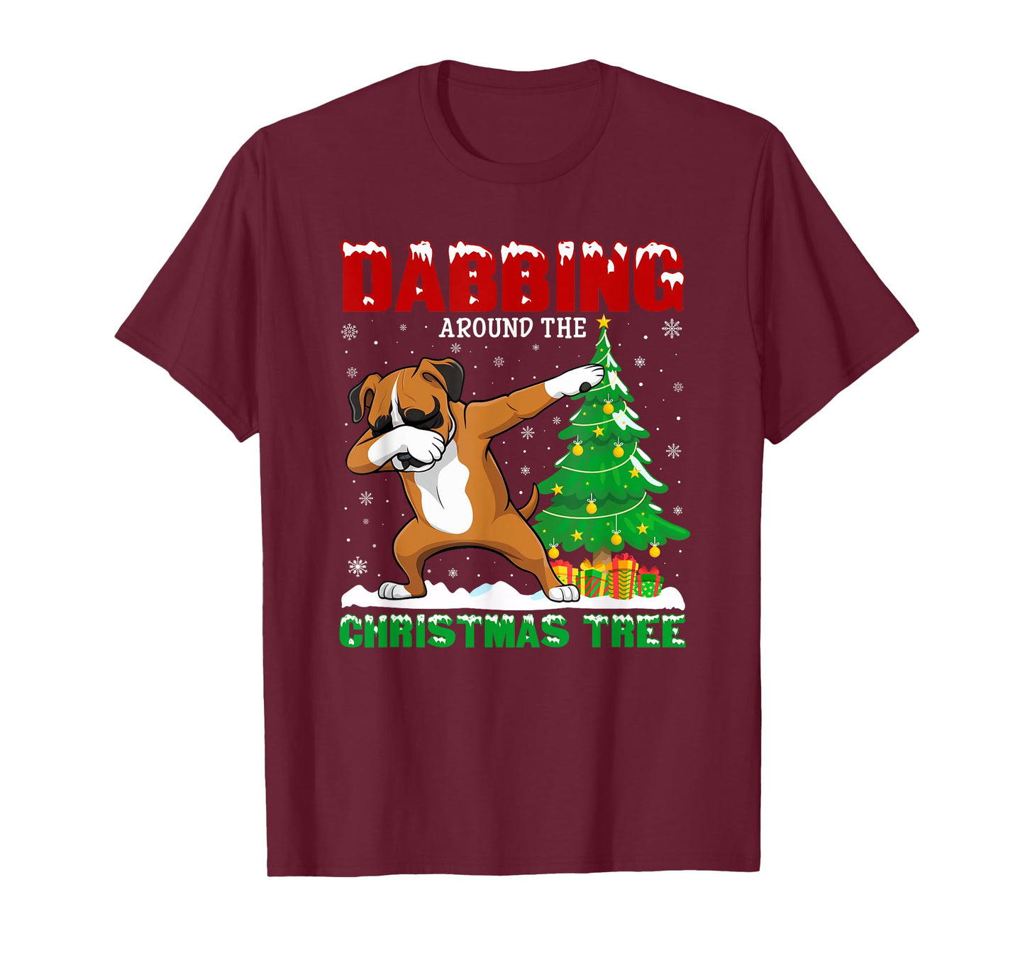Dabbing Around the Christmas Tree Boxer Dog Xmas Costume T-Shirt
