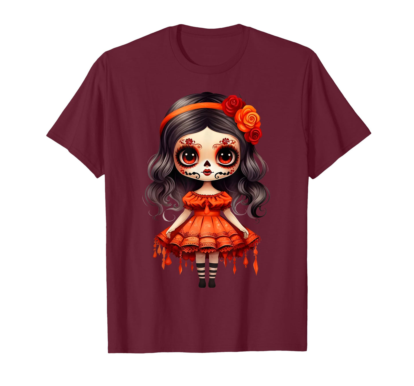 Dia De Los Muertos La Catrina Cute Skeleton Mexican Girl Kid T-Shirt