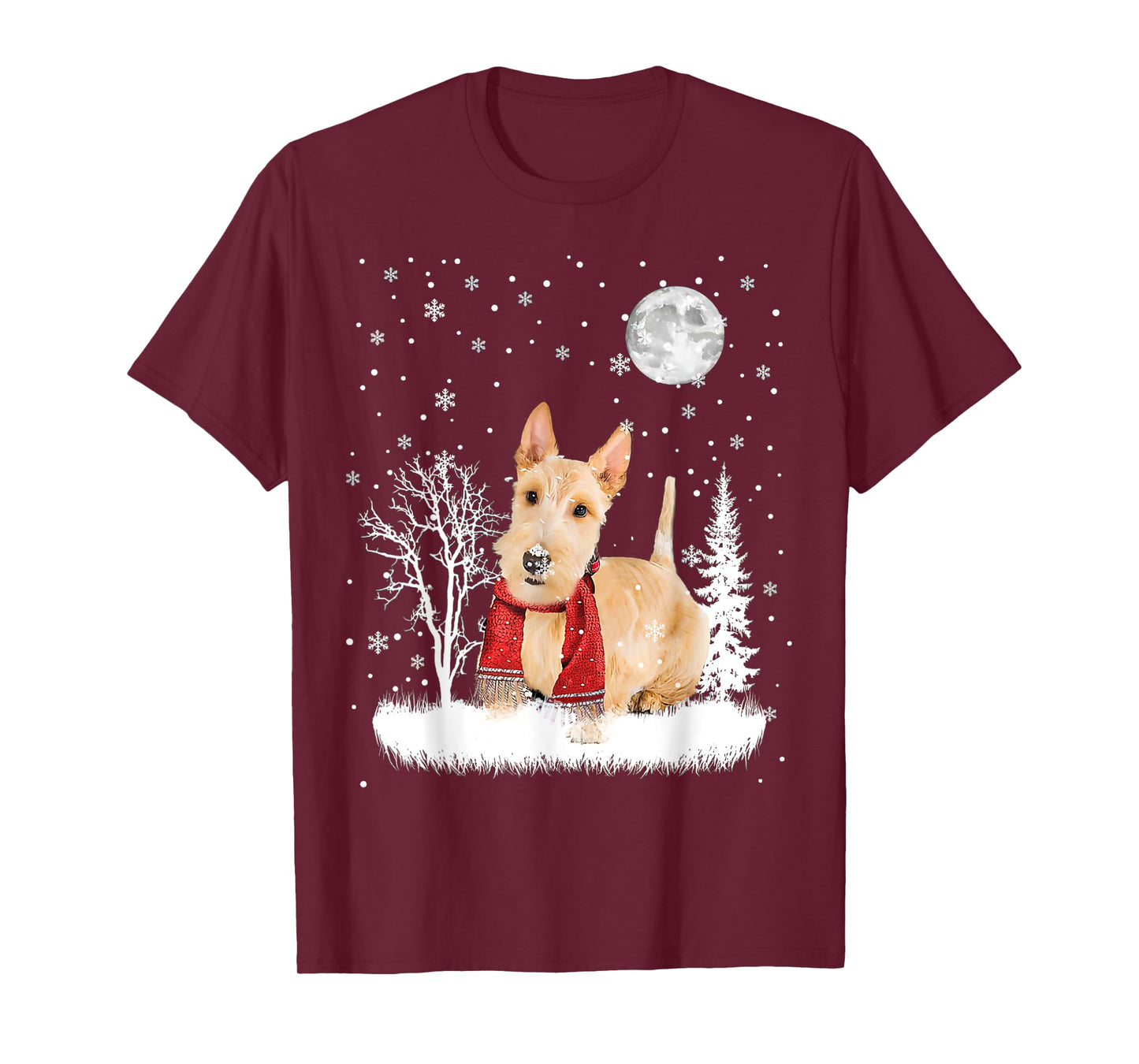 Scottish Terrier Under Moonlight Snow Christmas Pajama T-Shirt