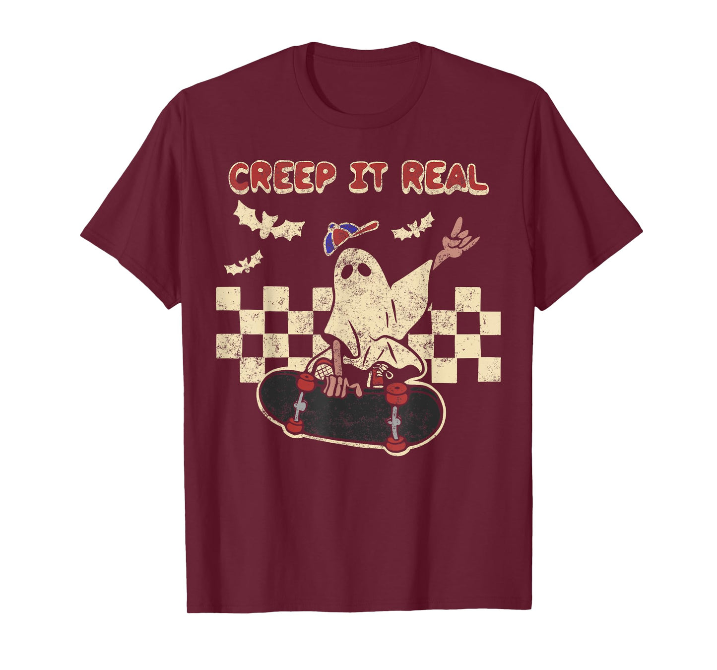 Halloween Boy Girl Retro Creep It Real Ghost on Skateboard T-Shirt
